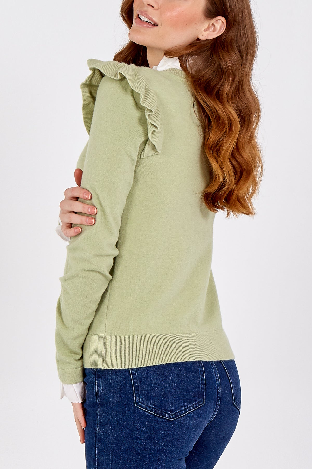 Ruffle Shoulder Jumper With Frill Neck & Cuff