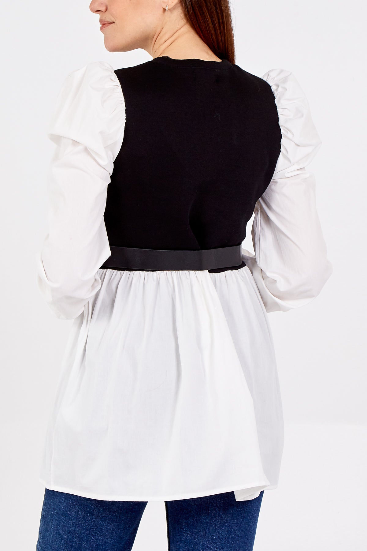 Knit Vest With Belted Puff Sleeve Undershirt
