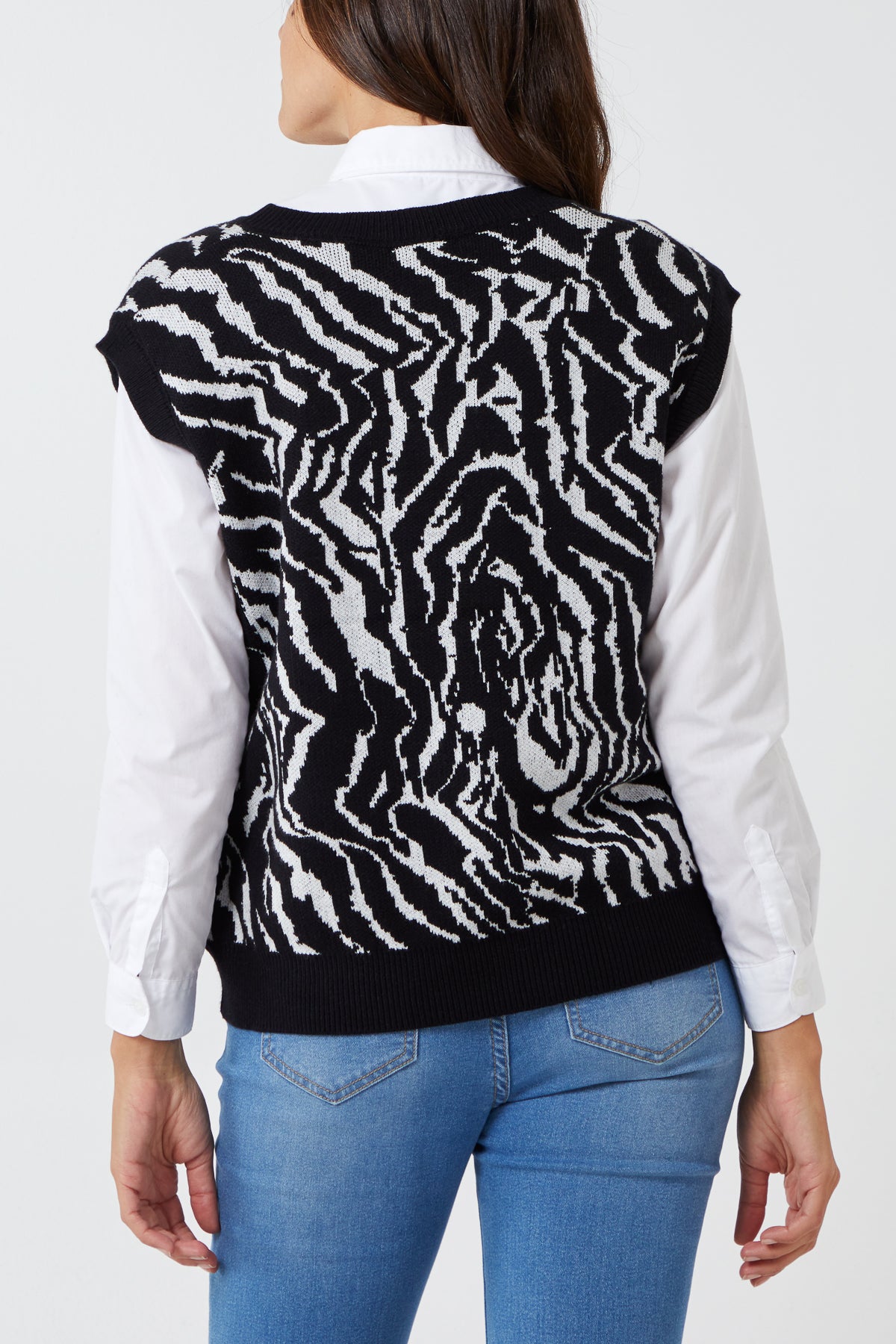 Animal Pattern V-Neck Knit Vest