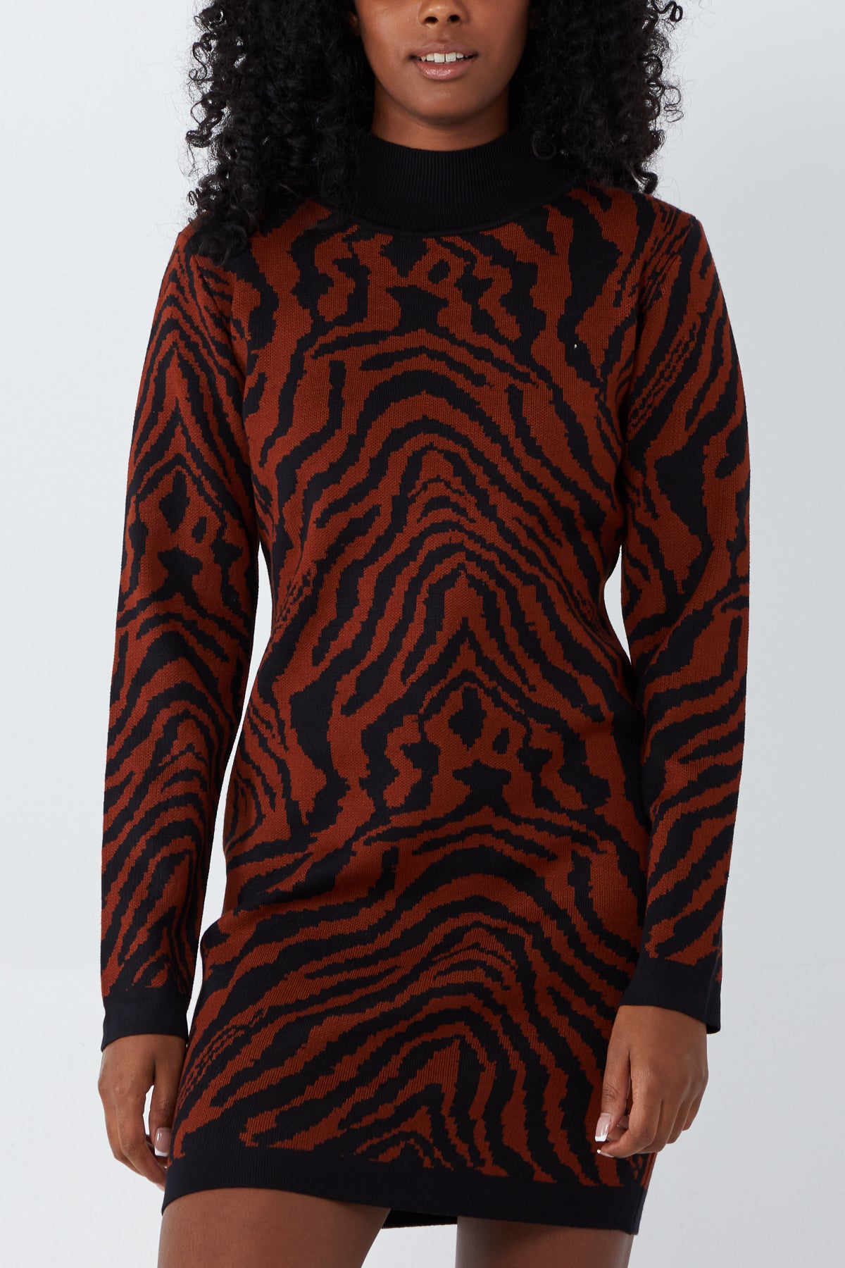 High Neck Zebra Knitted Dress