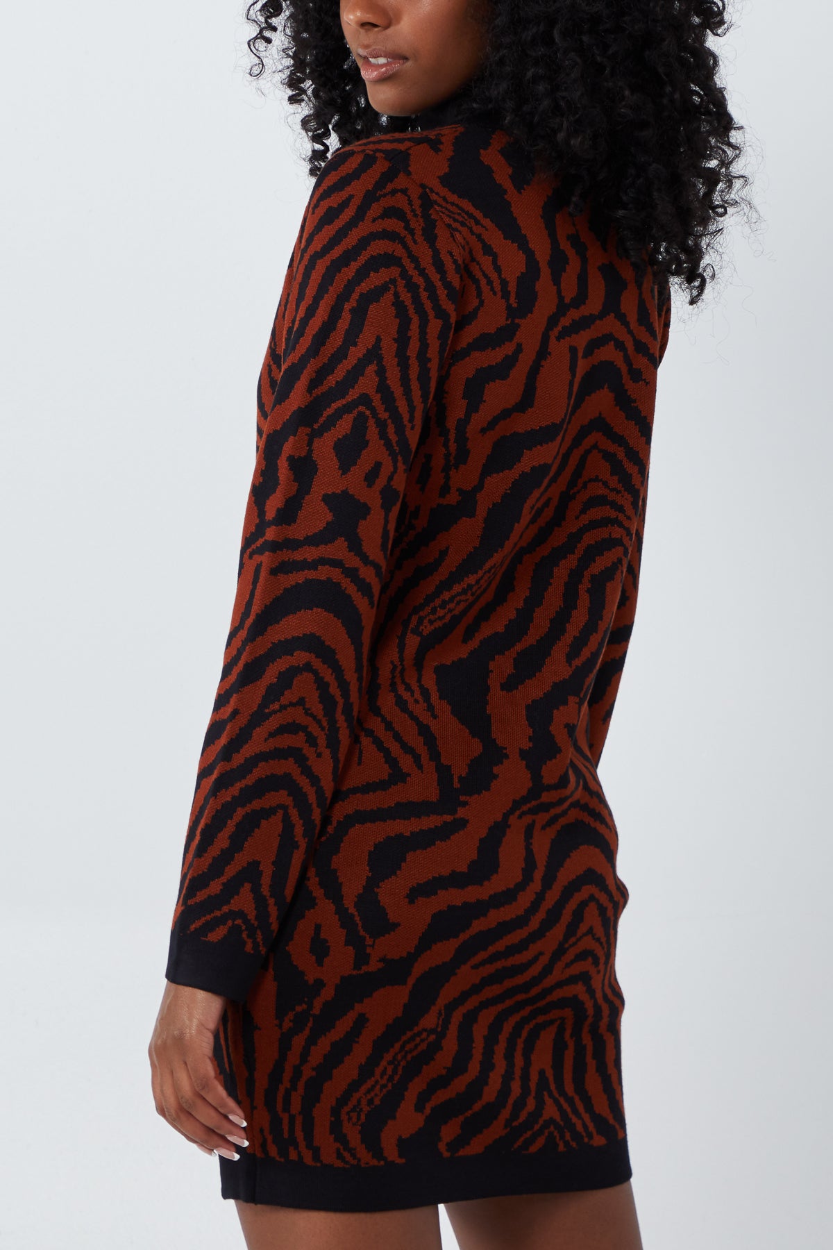 High Neck Zebra Knitted Dress
