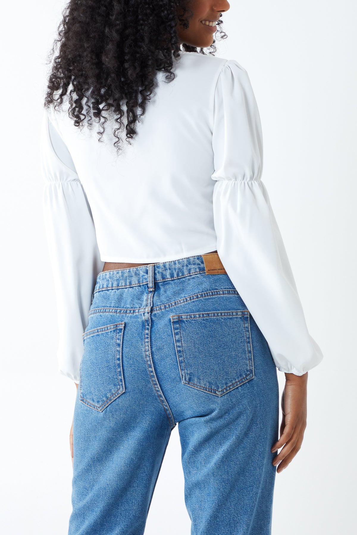 Balloon Sleeve Shirred Crop Top