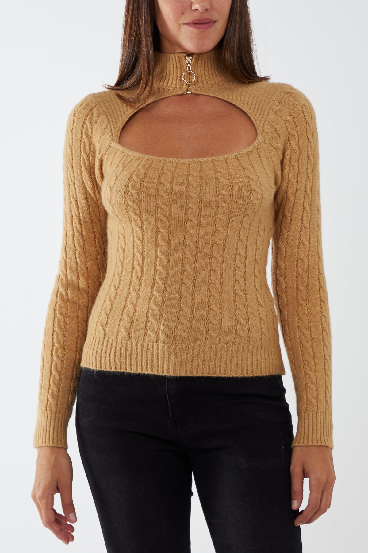 Cable Knit Cut Out Zip Jumper