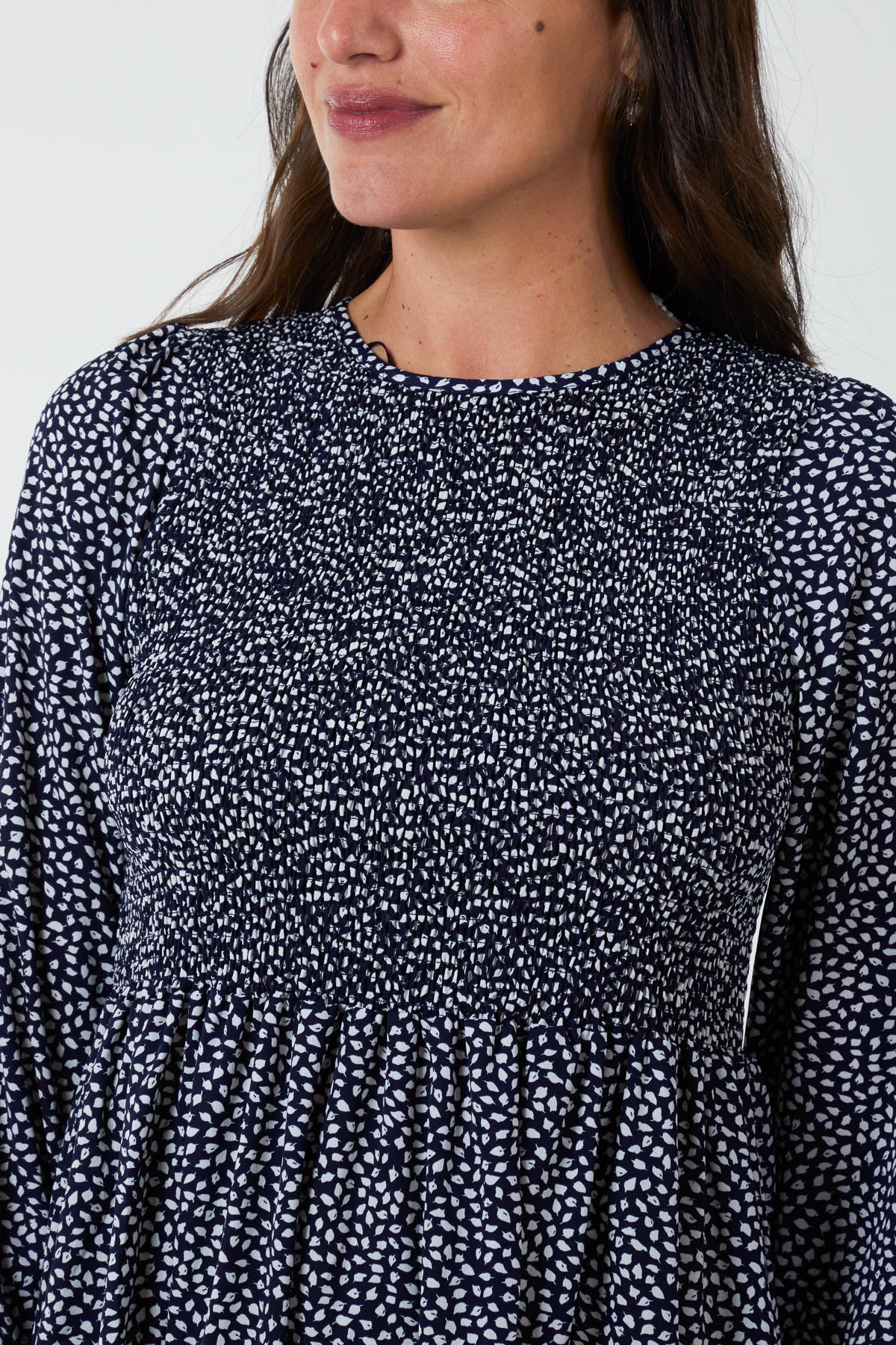 Ditsy Leaf Ruched Top Smock Dress