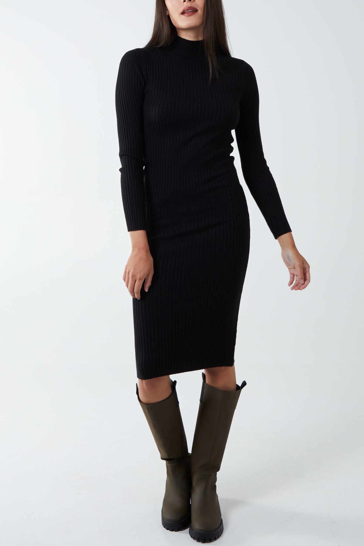 Turtleneck Ribbed Bodycon Dress