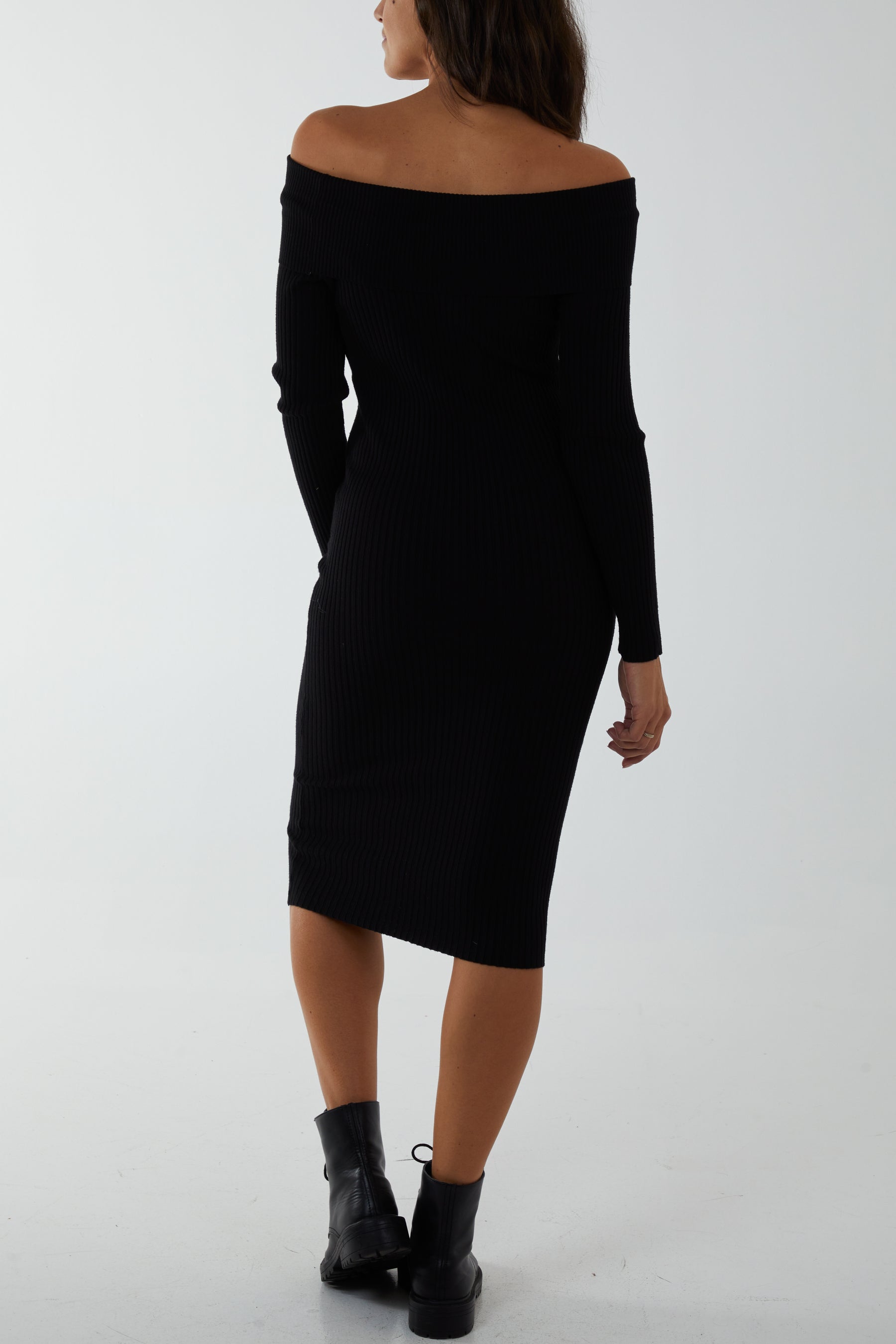 Ribbed Straight Neck Bodycon Dress