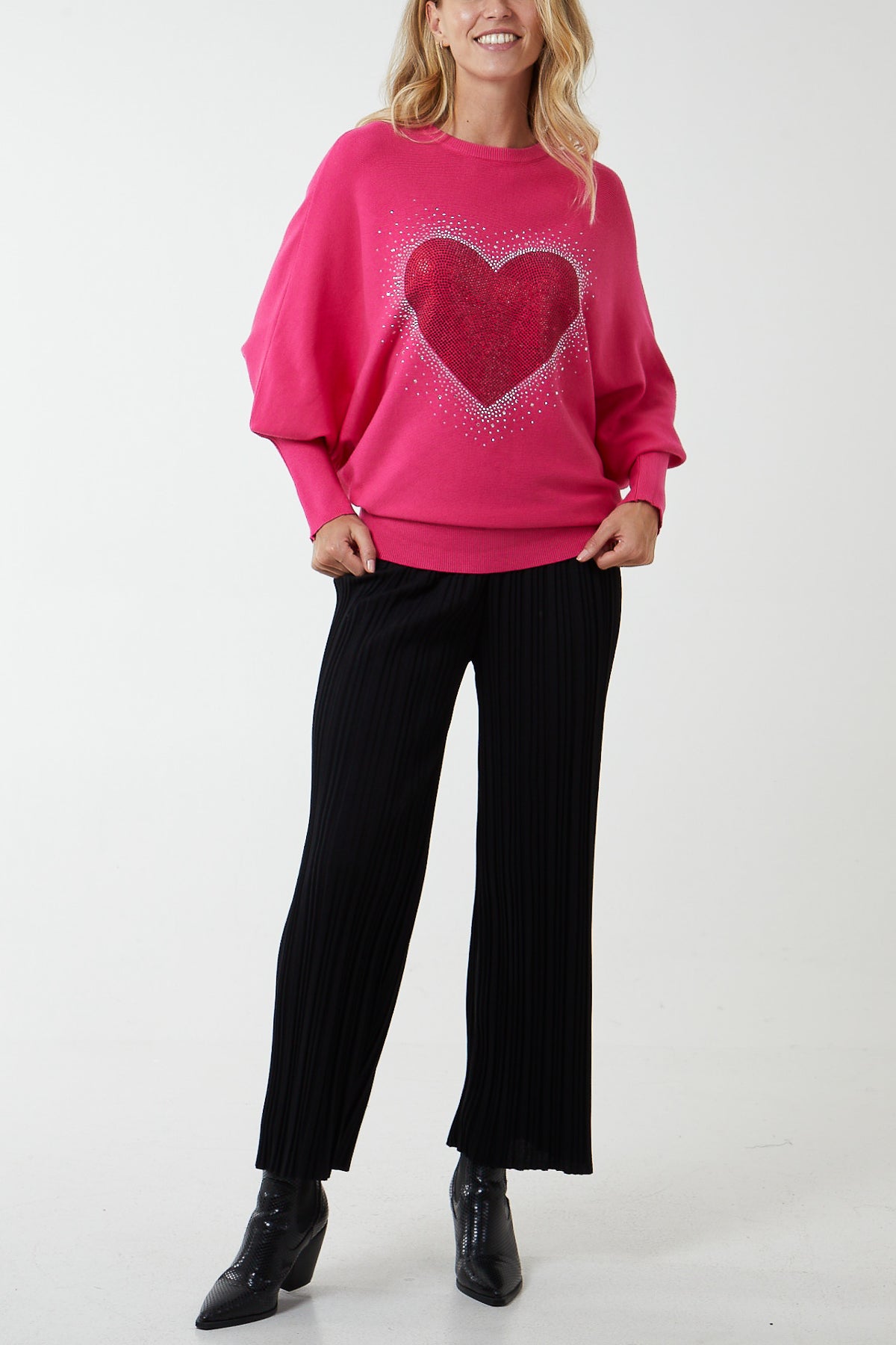 Diamante Heart Batwing Rib Jumper
