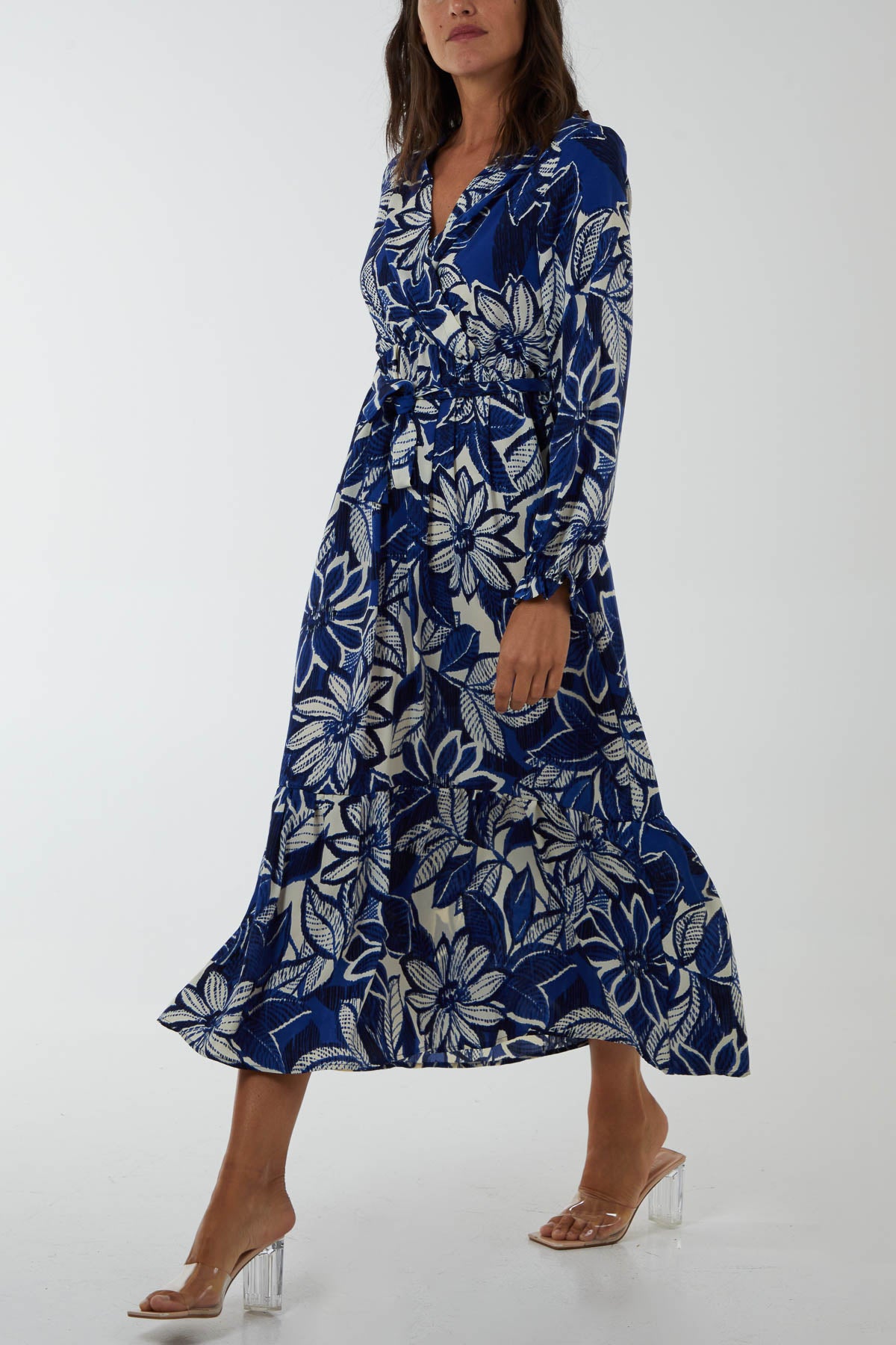 Abstract Floral Belted Maxi Dress