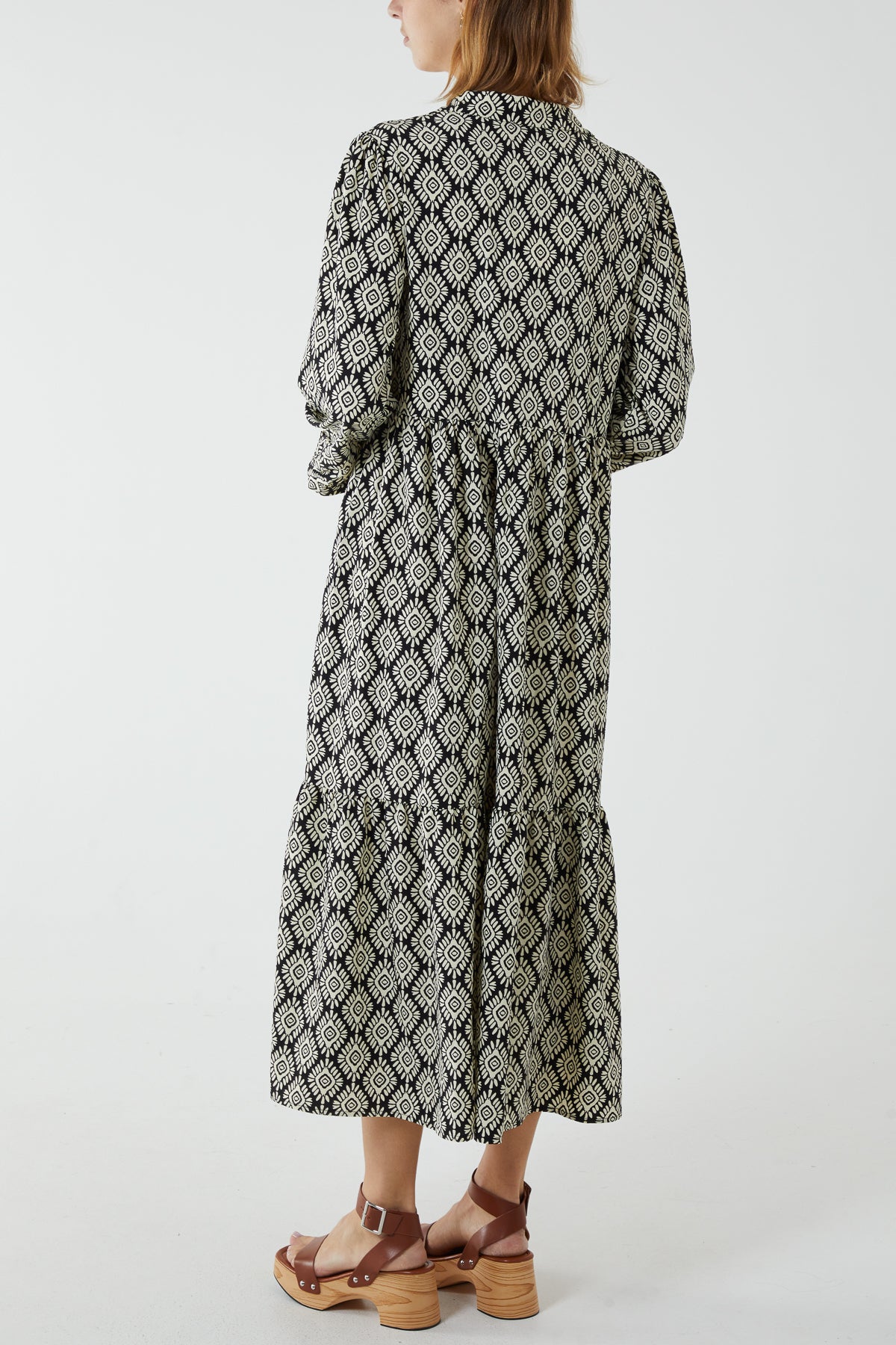 Collared Geometric Abstract Maxi Dress