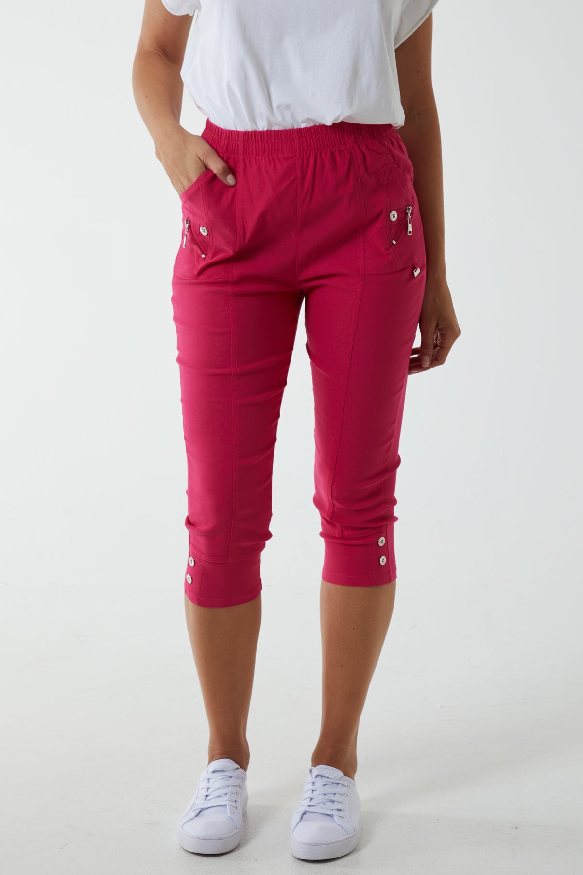 Elasticated Waist Zip Detail Crop Trouser