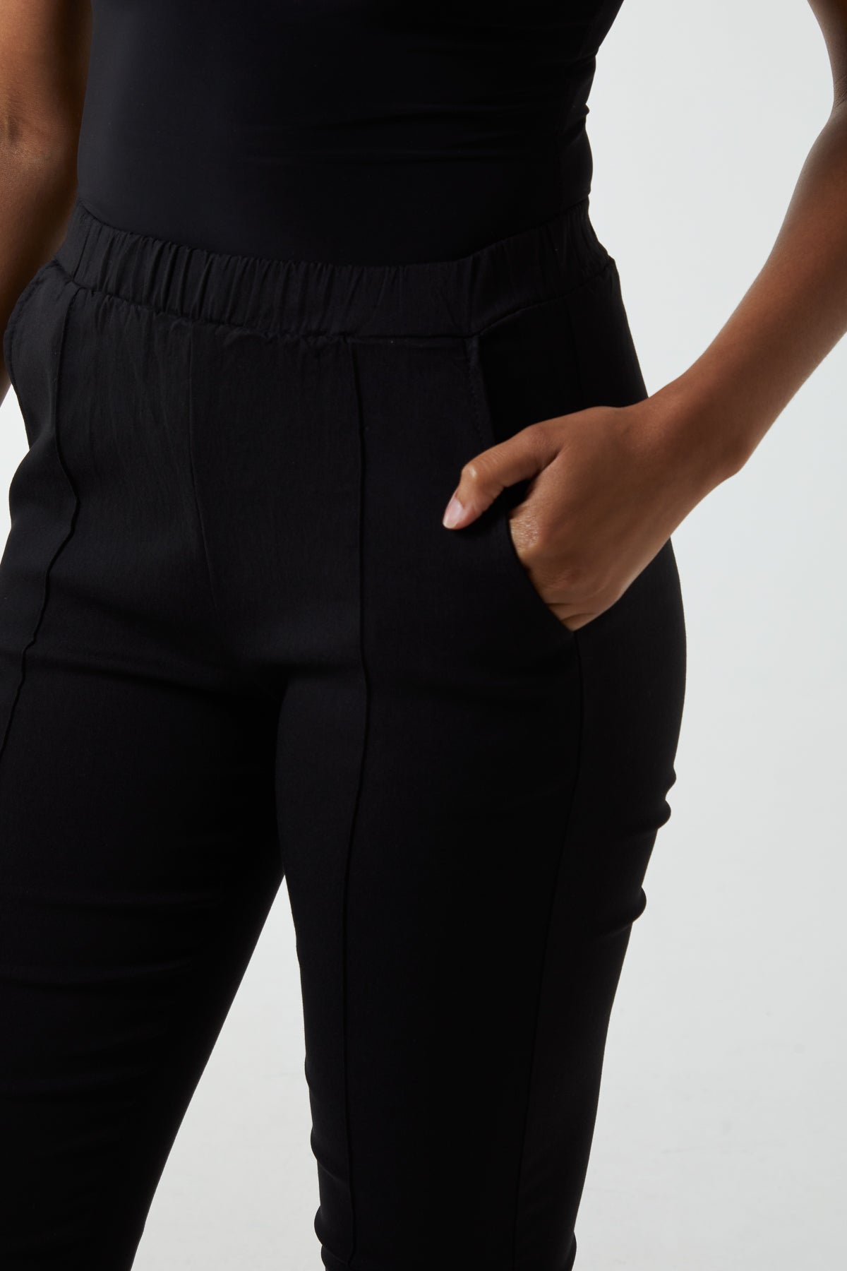 Leg Button Detail Elasticated Crop Trousers