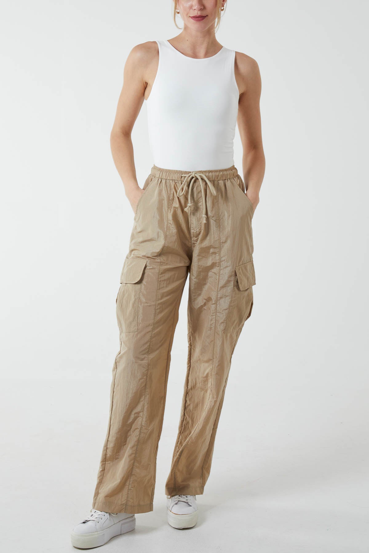 Tie Waist Parachute Cargo Trousers