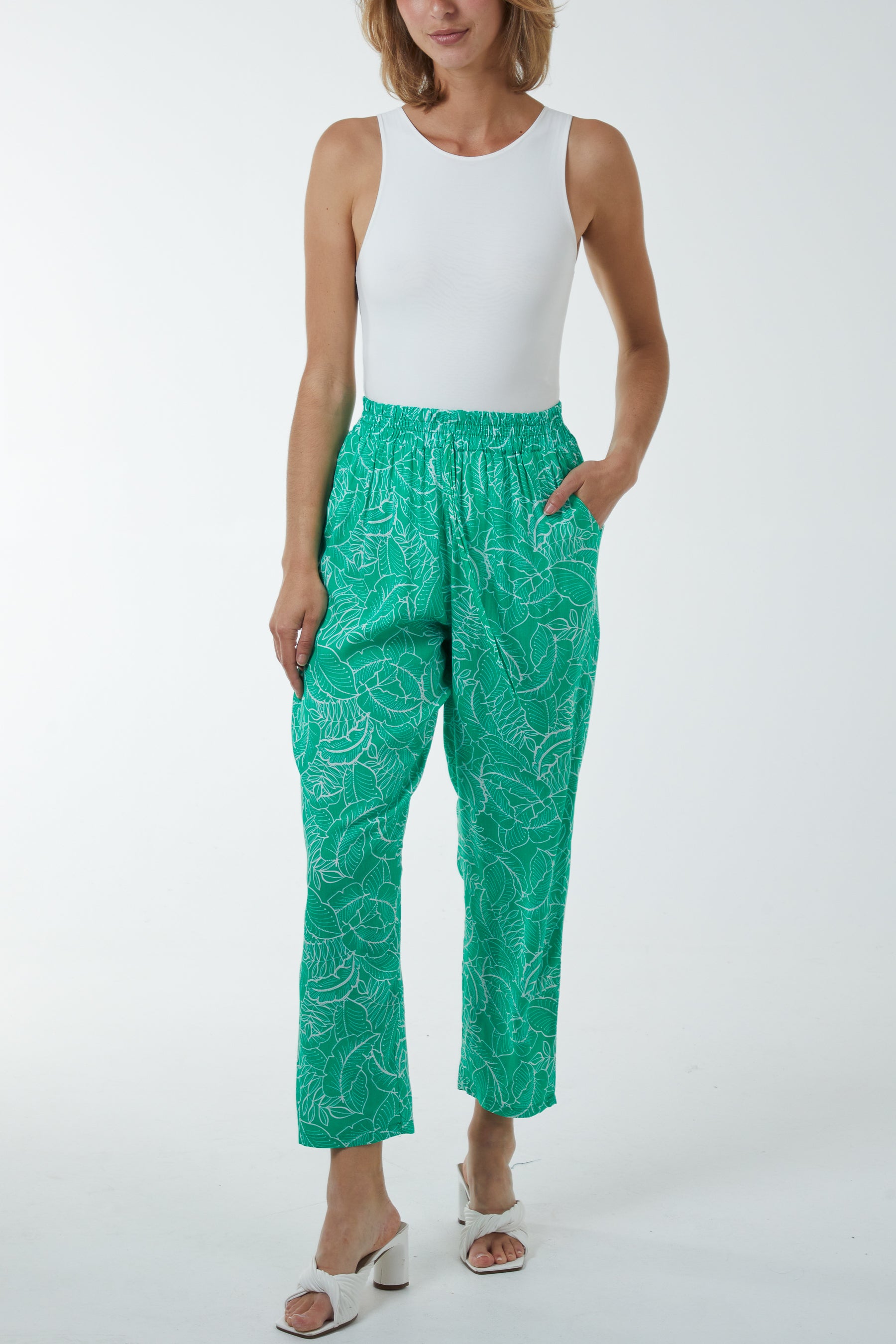 Leaf Print Capri Trousers