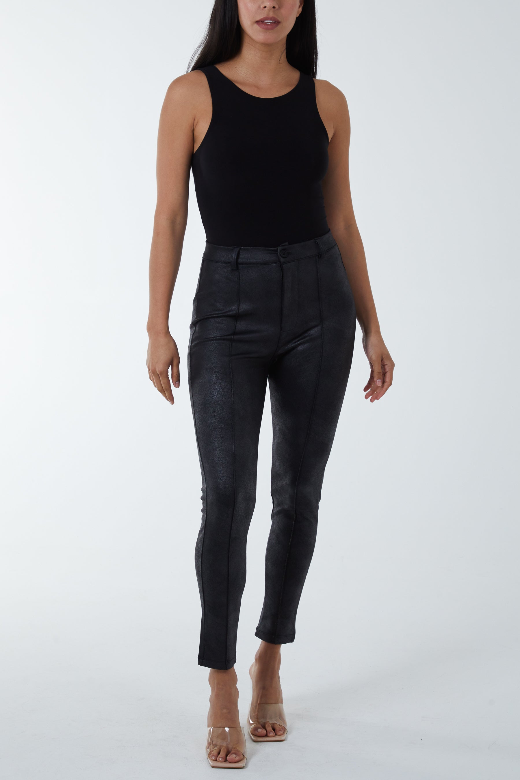 Leather Look Fitted Trousers