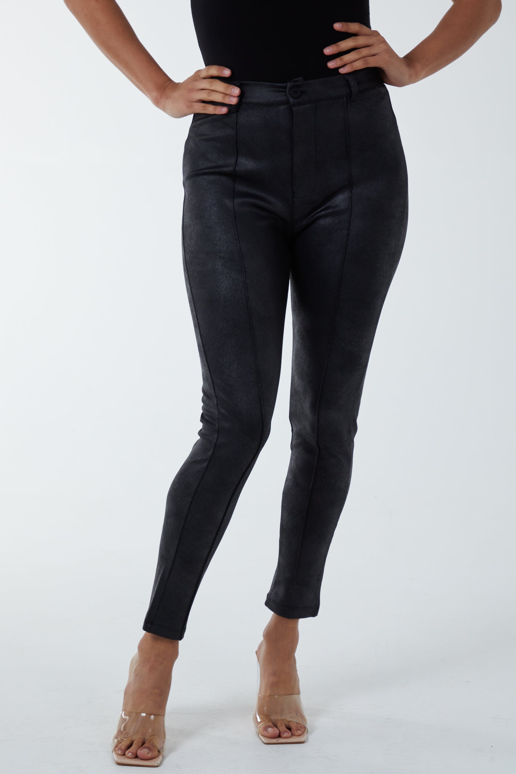Leather Look Fitted Trousers
