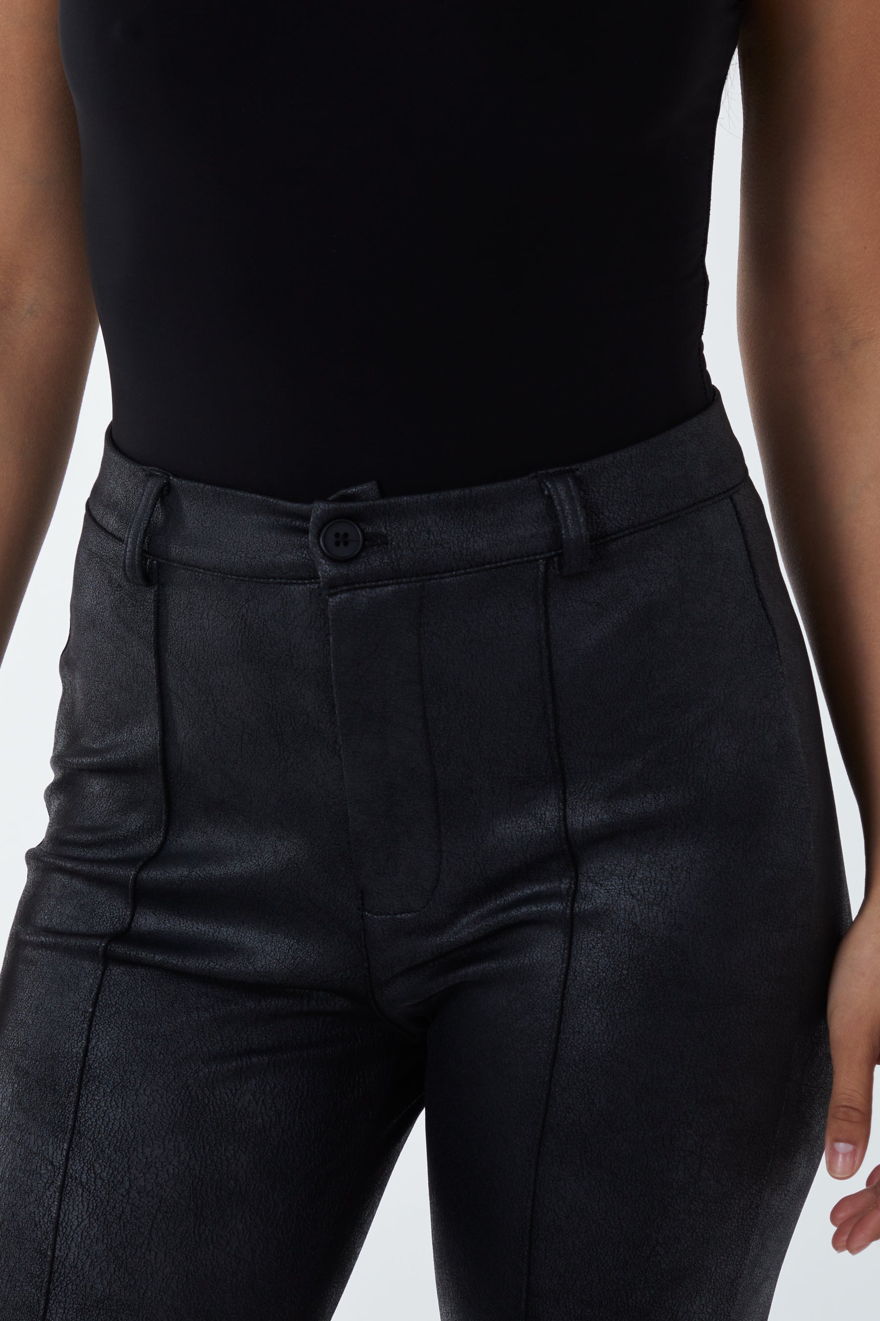 Leather Look Fitted Trousers
