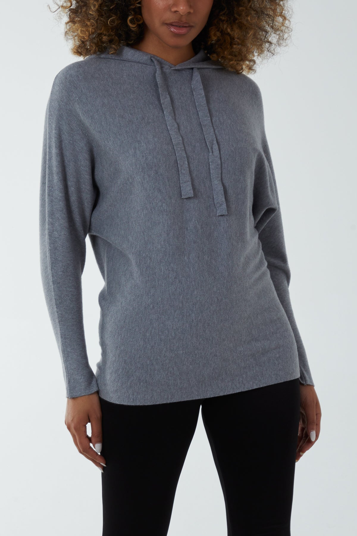Ribbed Batwing String Hoodie