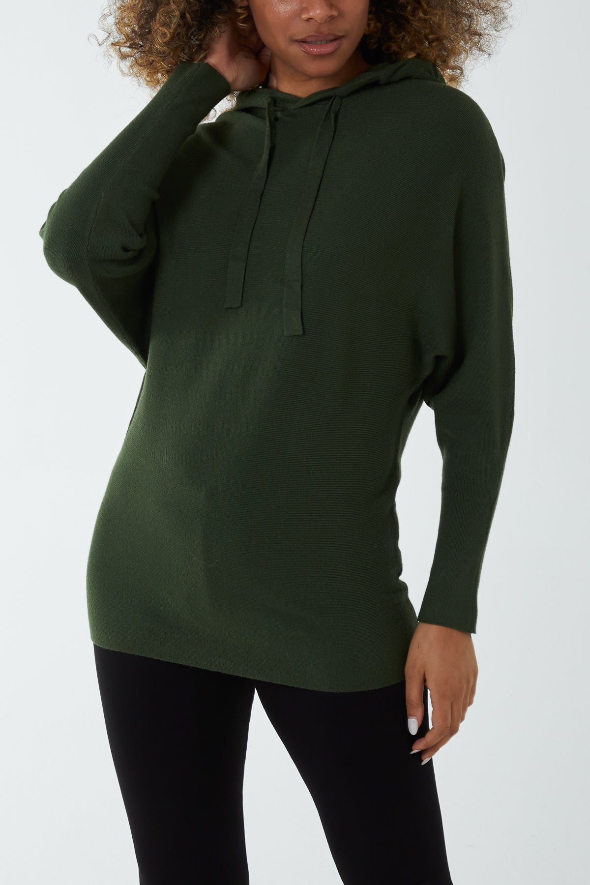 Ribbed Batwing String Hoodie