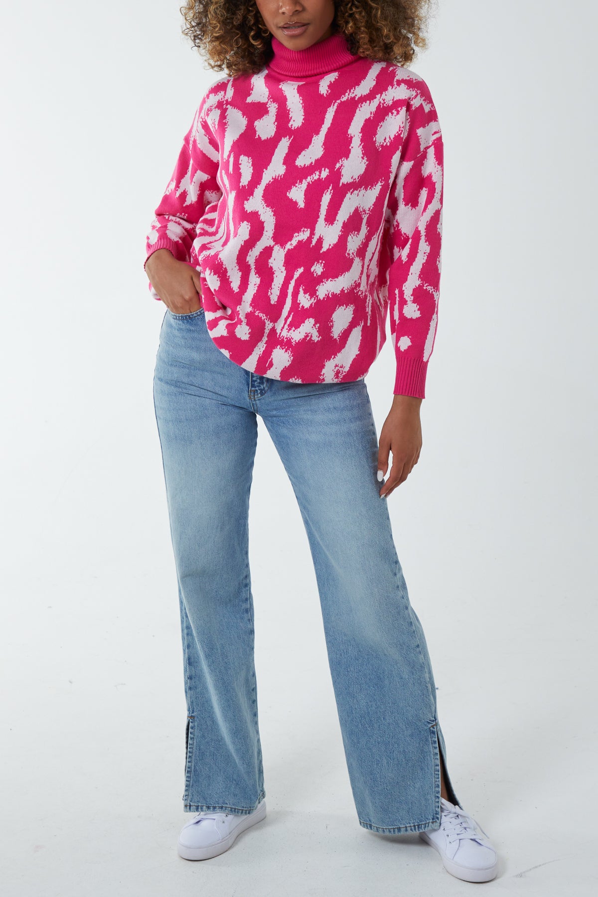 Abstract Animal Print Roll Neck Jumper