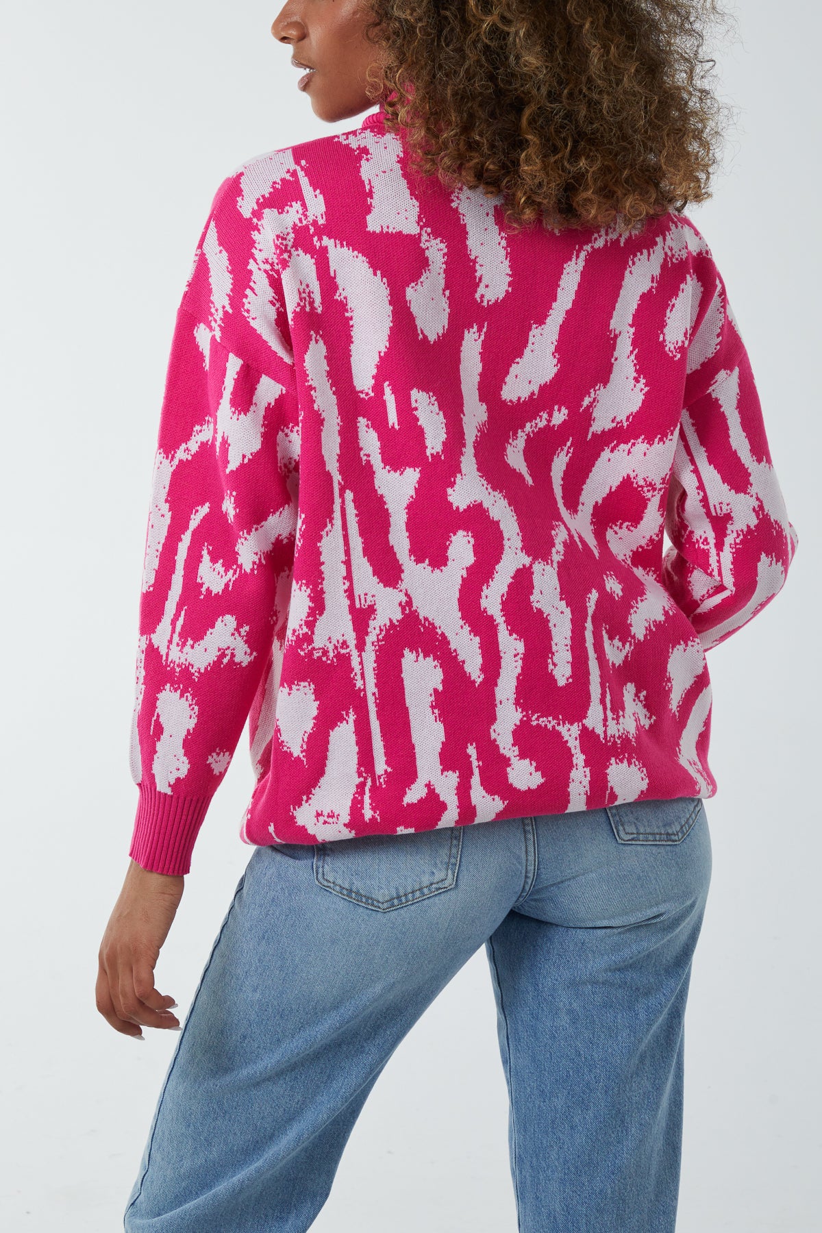 Abstract Animal Print Roll Neck Jumper