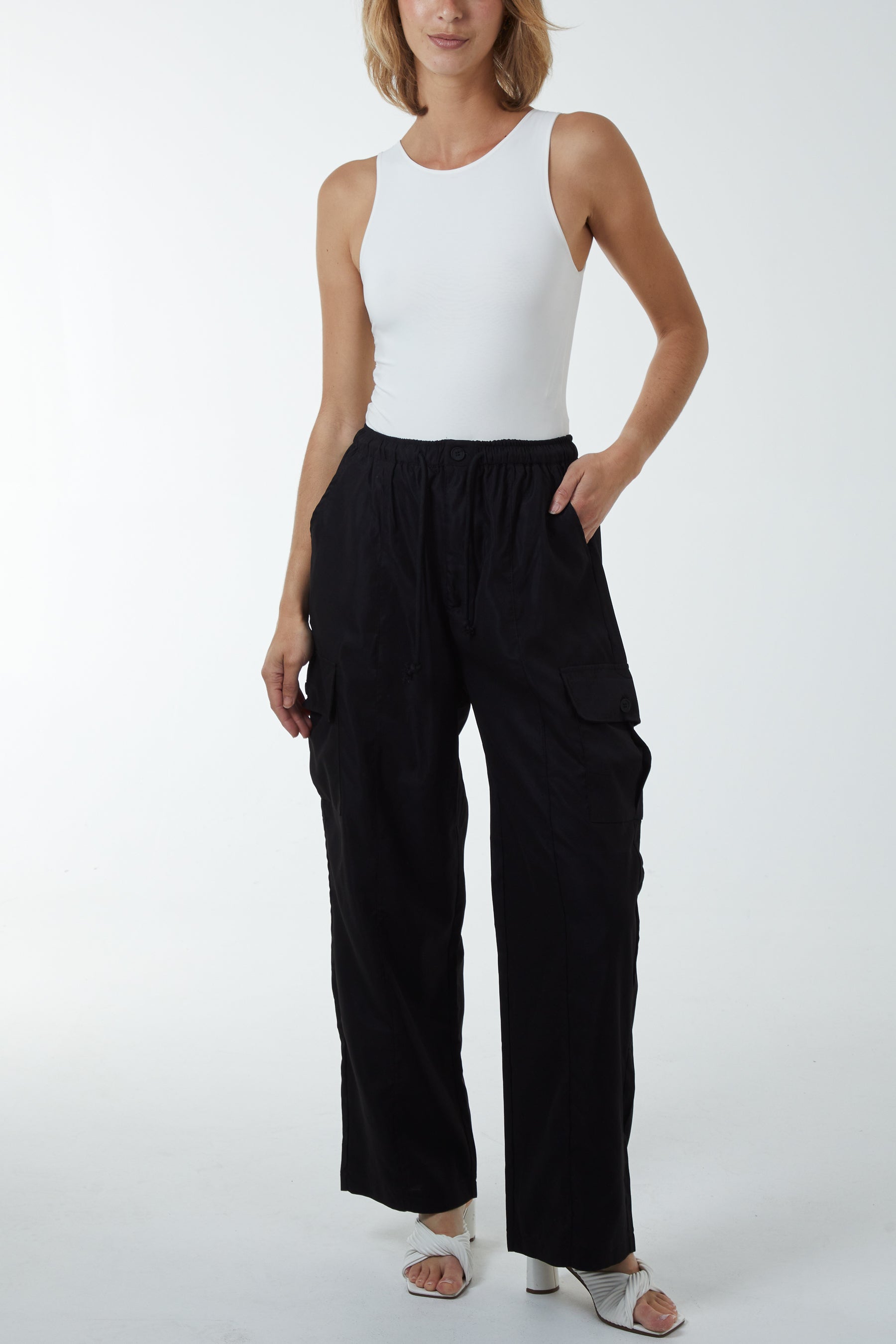 Wide Leg Tie Waist Cargo Trousers