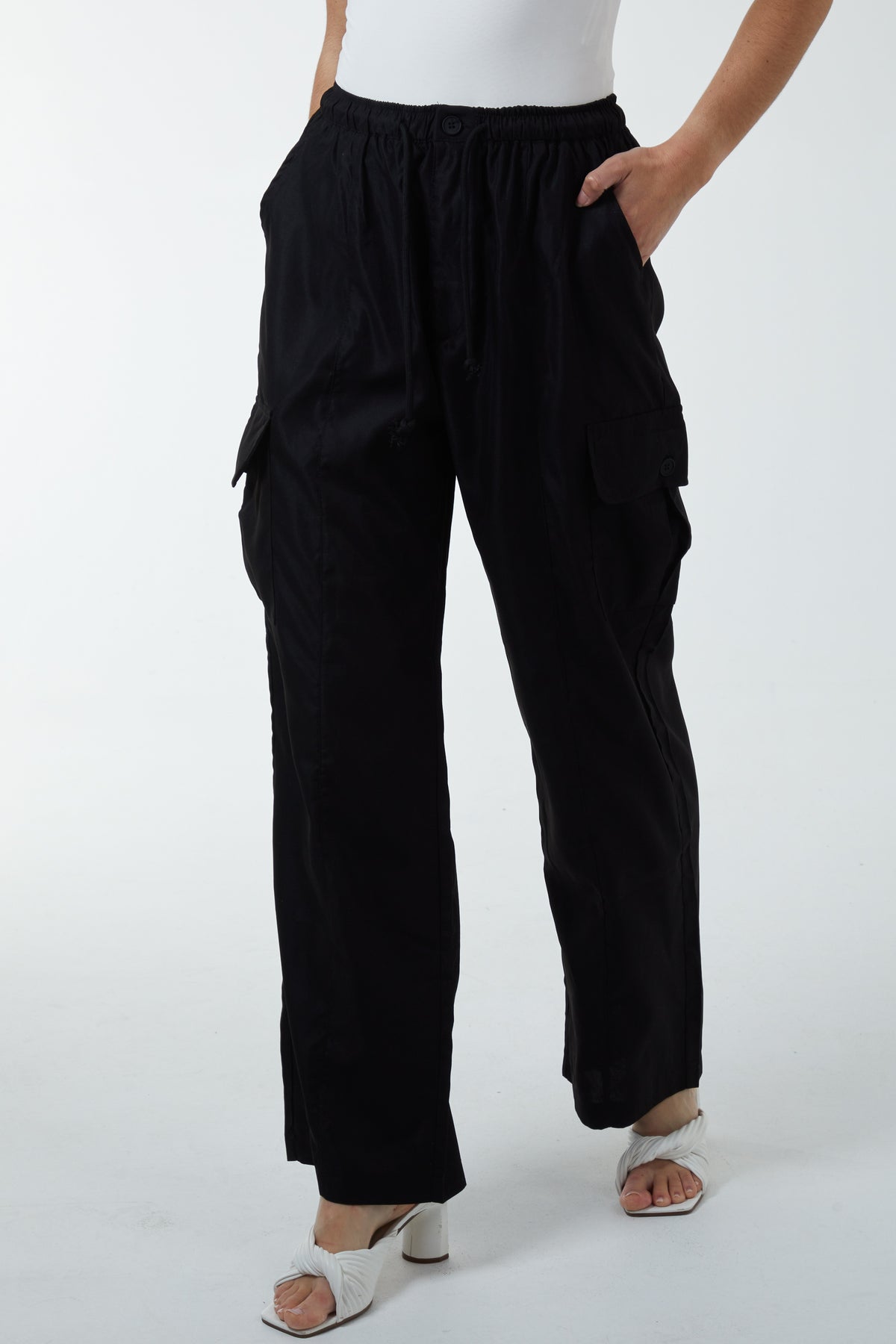 Wide Leg Tie Waist Cargo Trousers