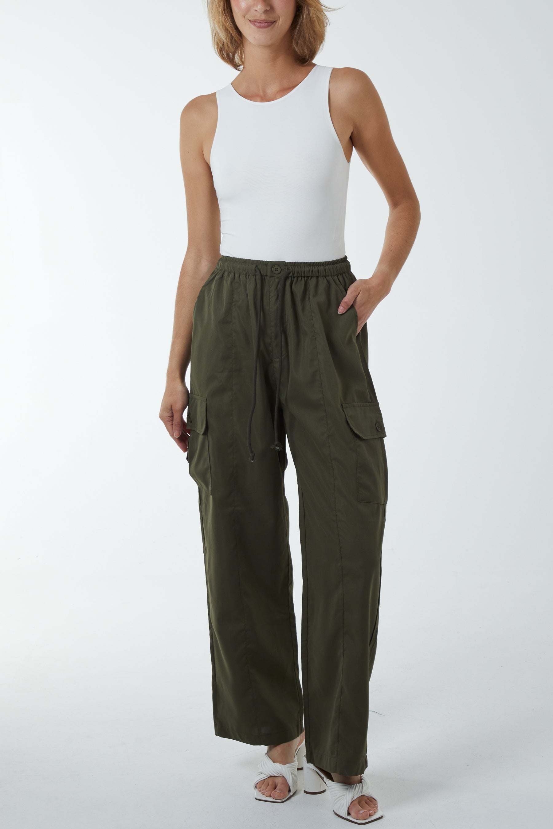 Wide Leg Tie Waist Cargo Trousers