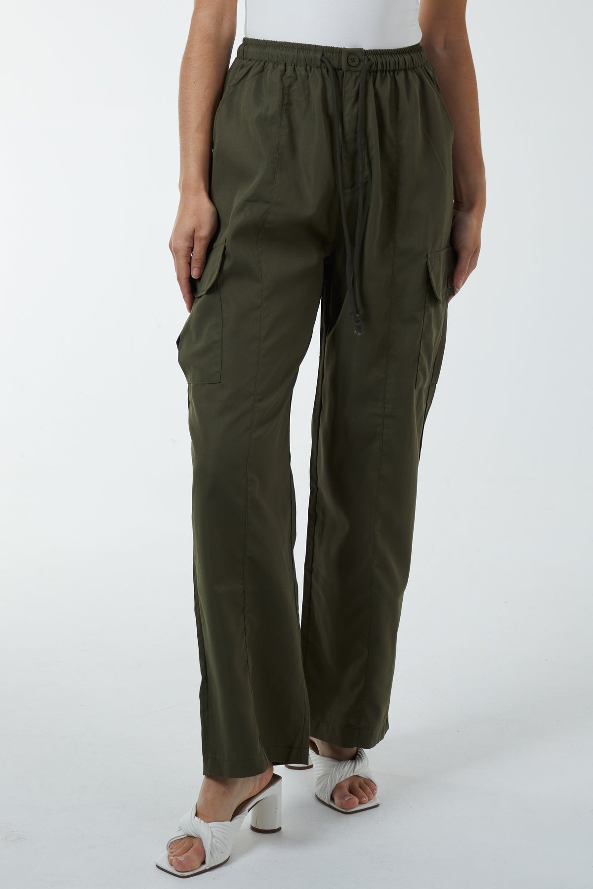 Wide Leg Tie Waist Cargo Trousers