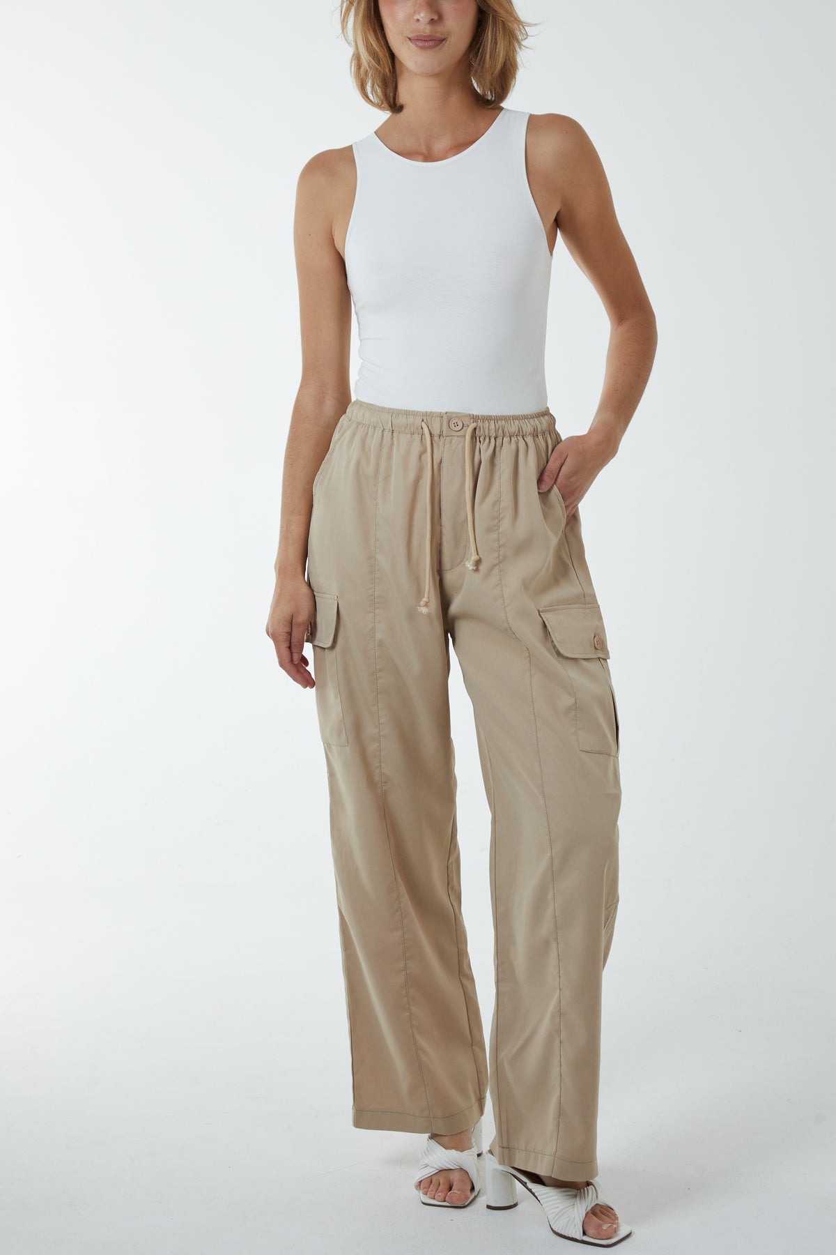 Wide Leg Tie Waist Cargo Trousers