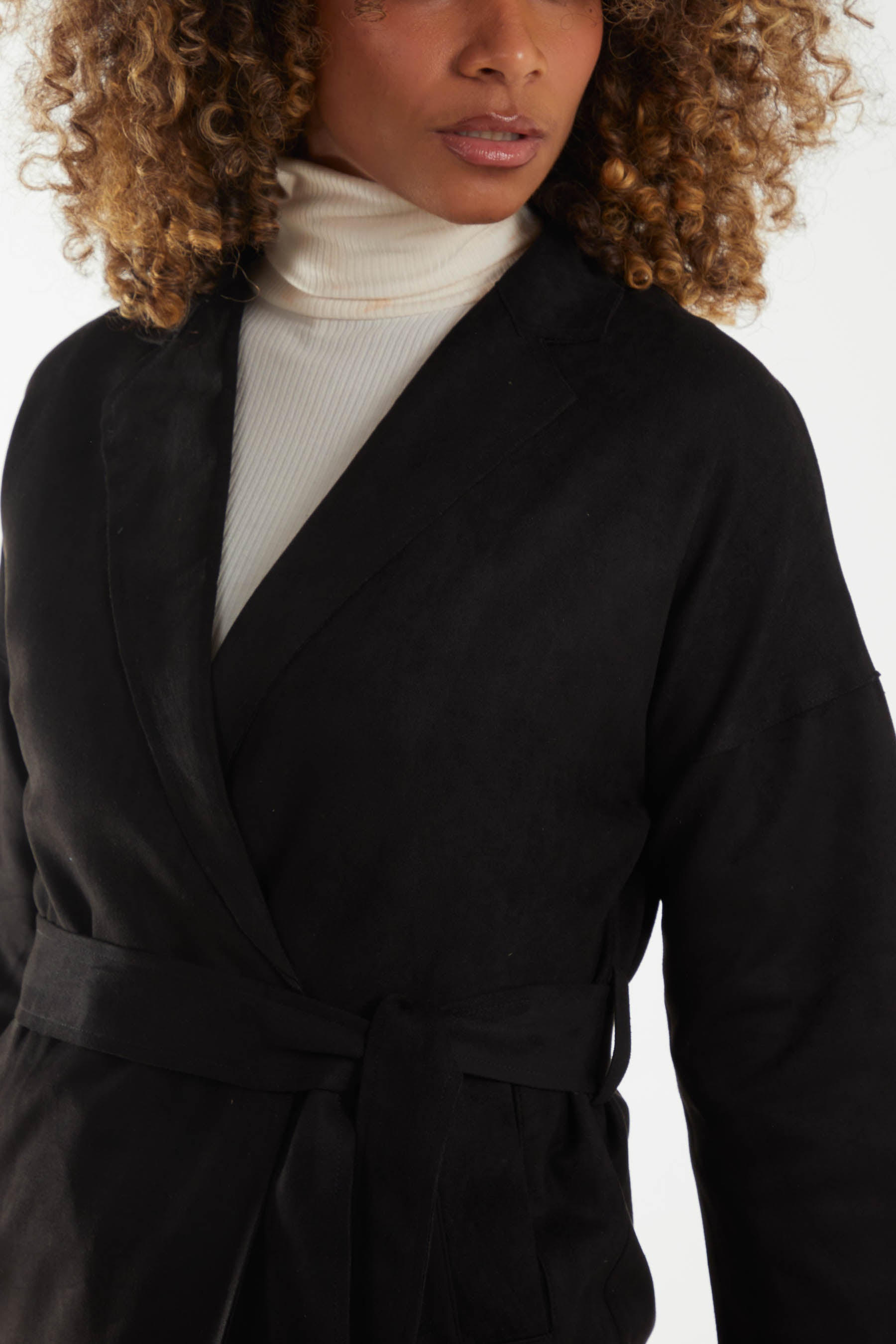 Suede-Style Belted Trench Jacket