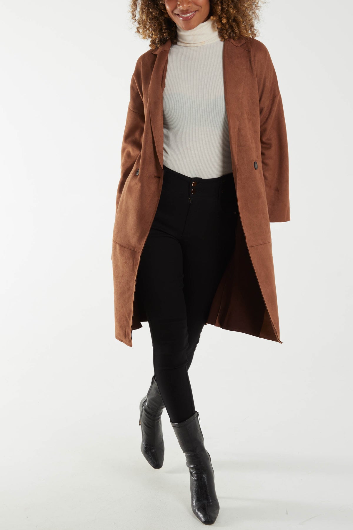 Suede-Style Belted Trench Jacket