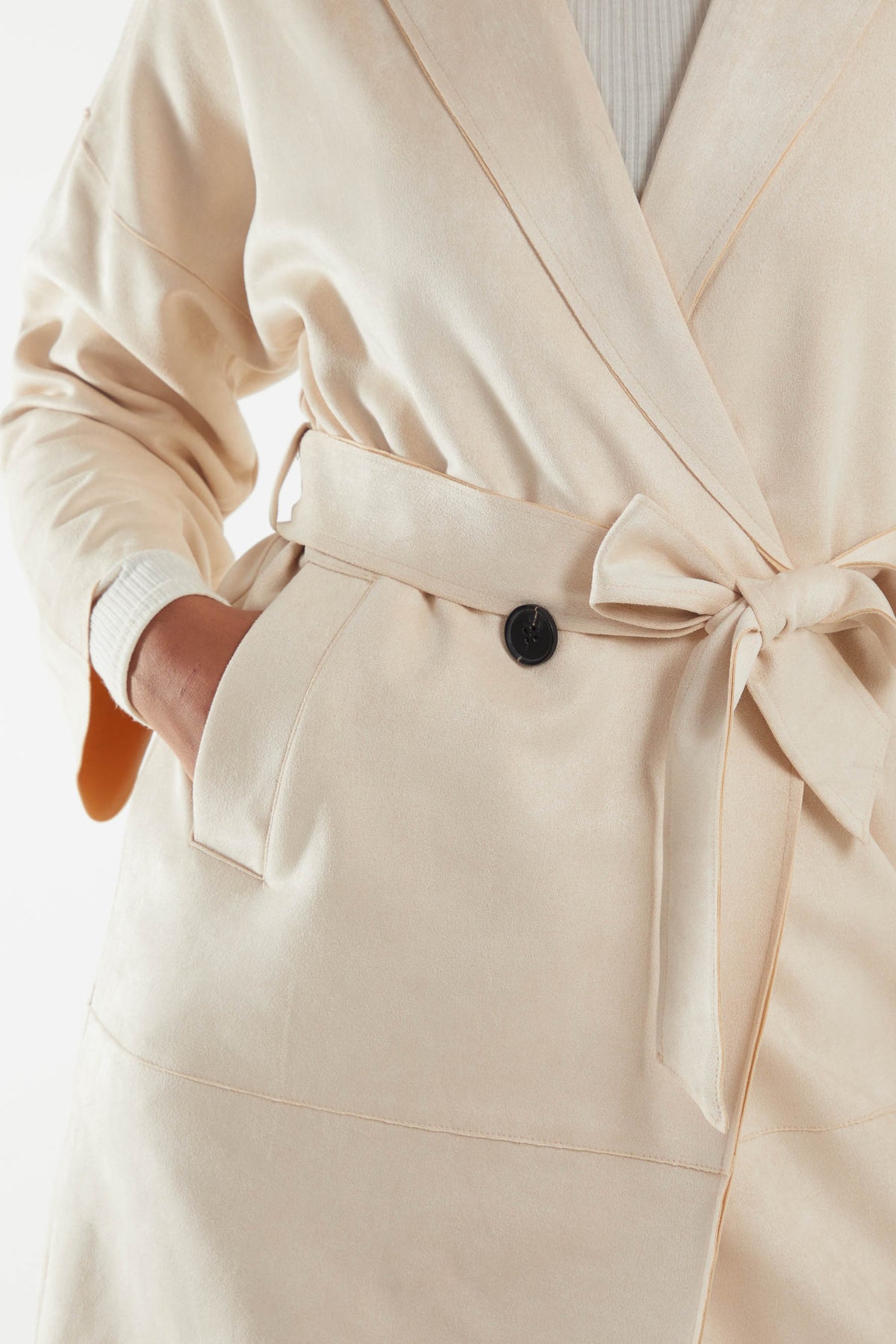 Suede-Style Belted Trench Jacket