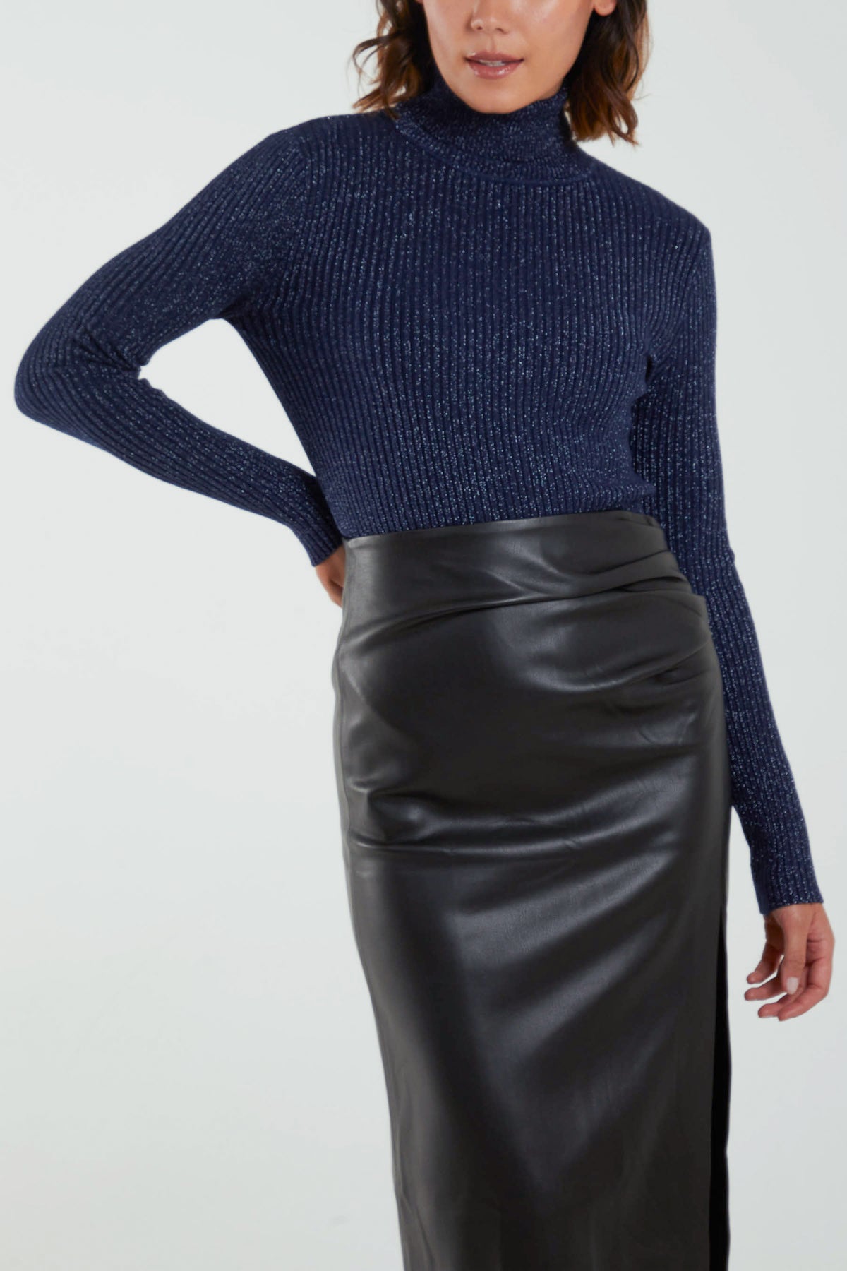 Glitter Knit Roll Neck Top