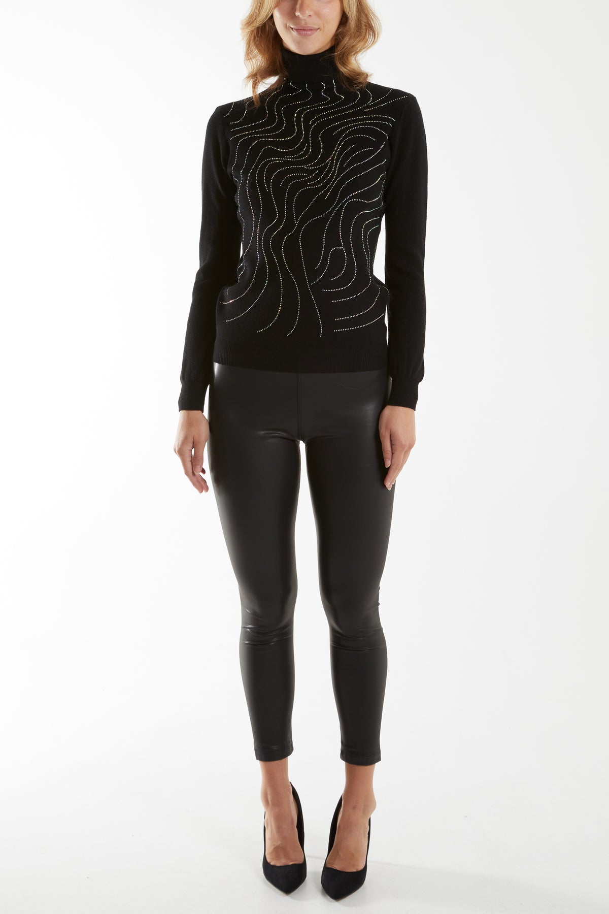 Diamante Swirl Roll Neck Jumper