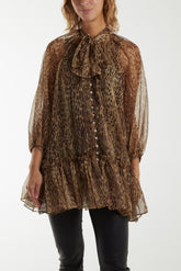 Leopard Print Sheer Frilled Hem Top