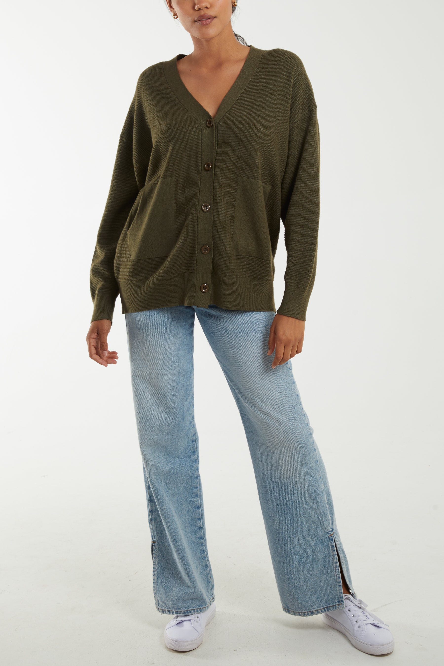 Relaxed Fit V-Neck Pocket Cardigan