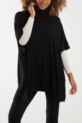 Roll Neck Button Detail Poncho