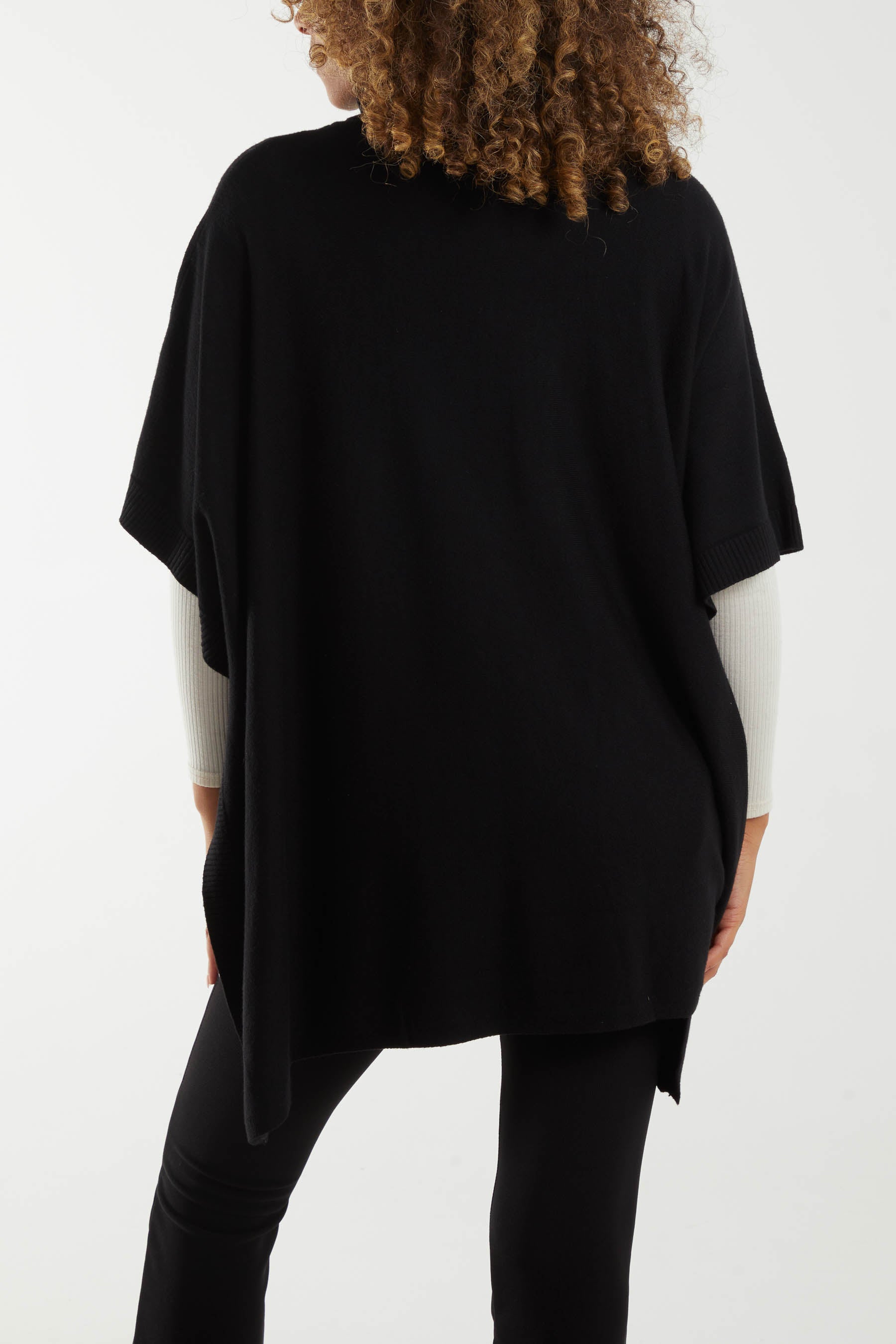 Roll Neck Button Detail Poncho
