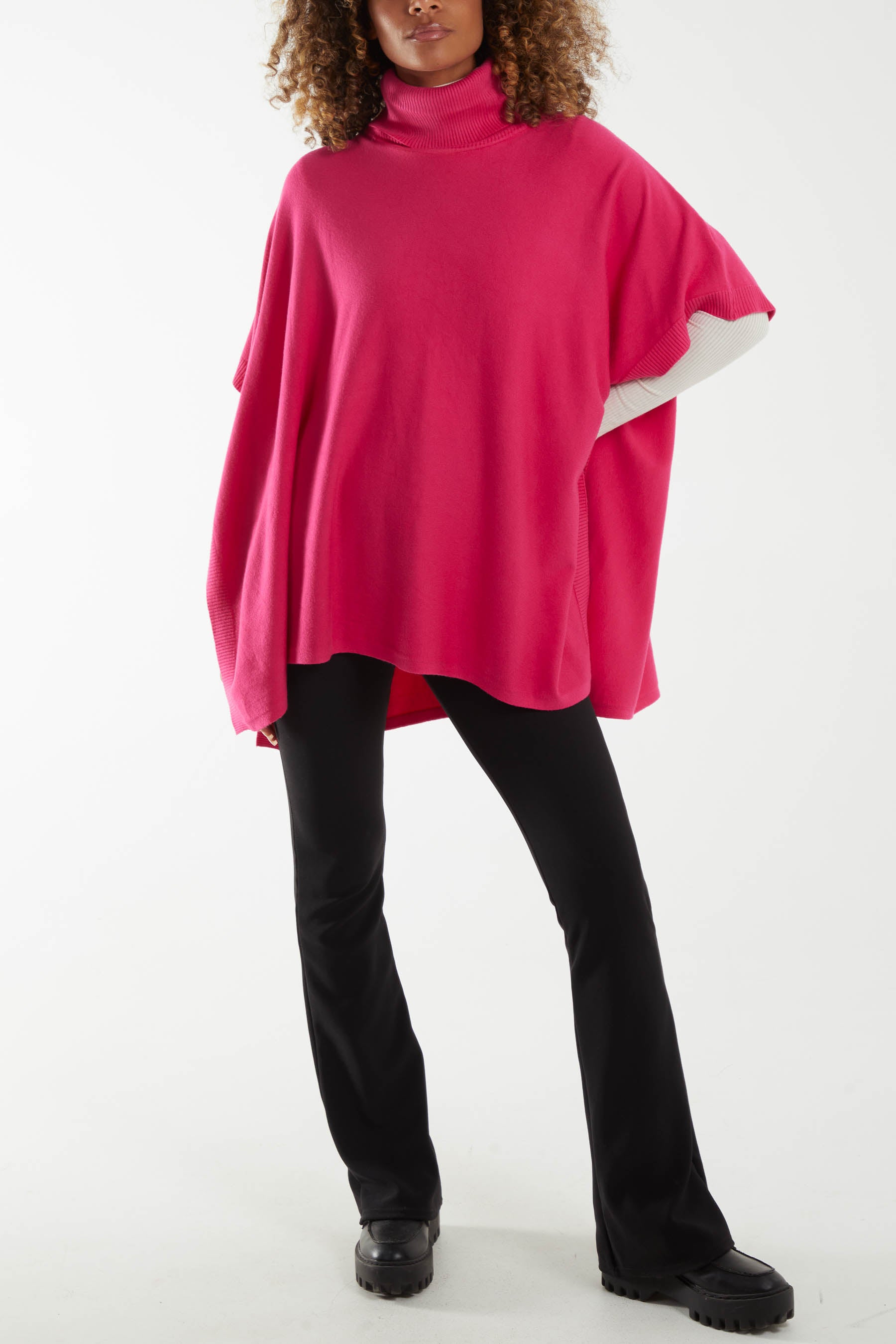 Roll Neck Button Detail Poncho