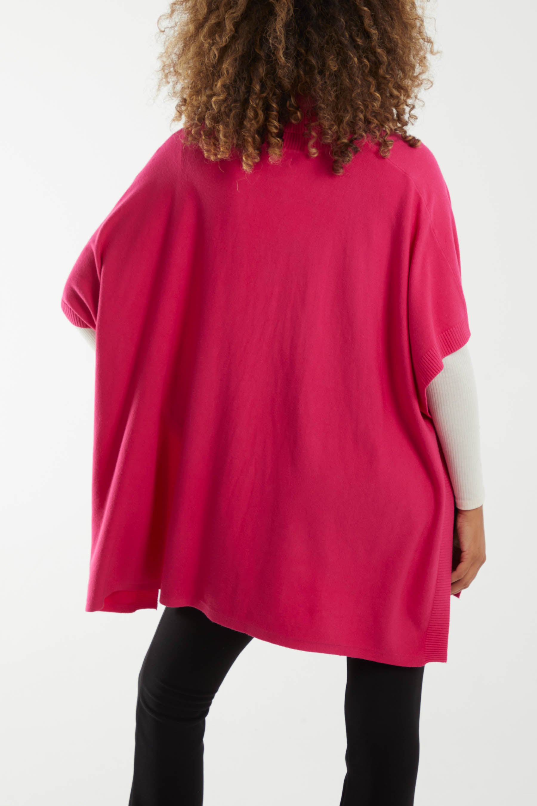 Roll Neck Button Detail Poncho