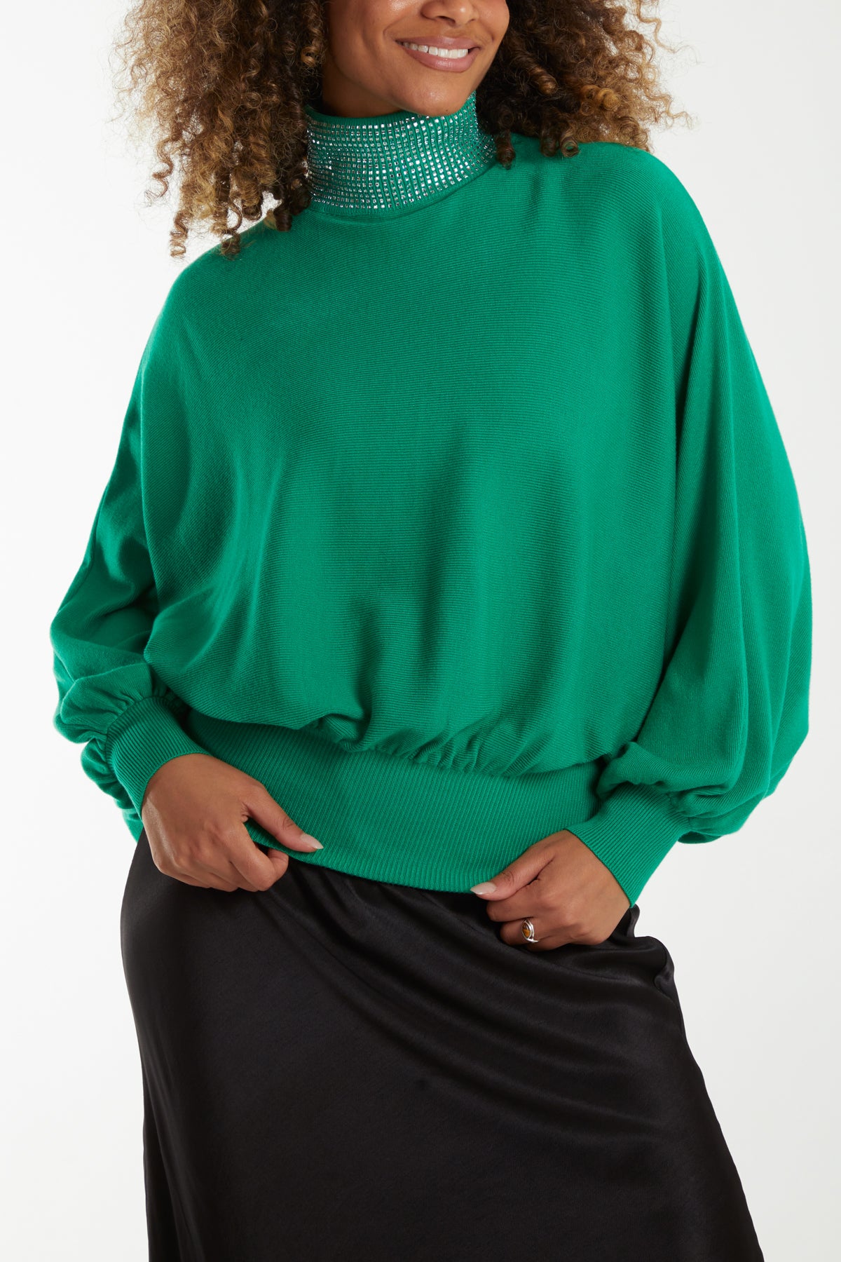 High Neck Diamante Collar Jumper