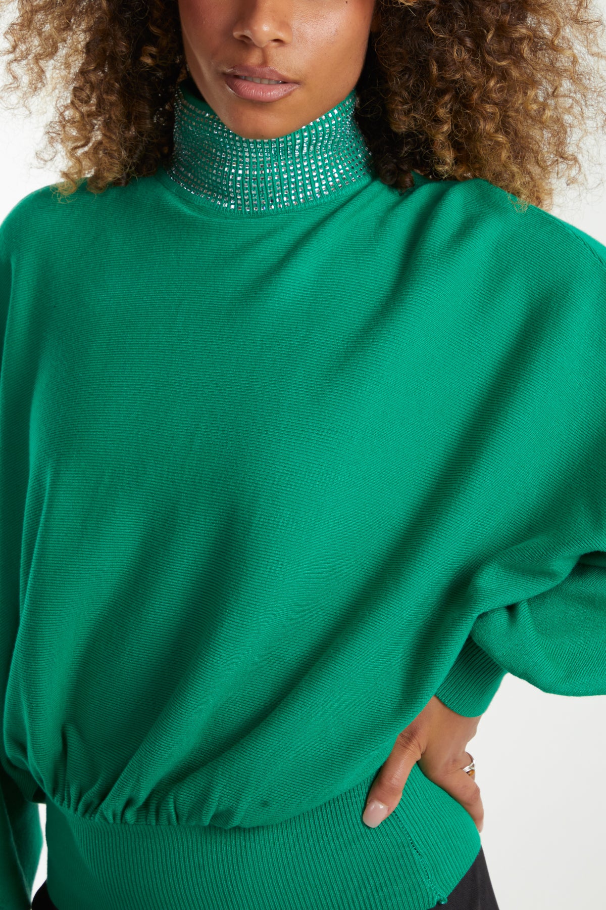 High Neck Diamante Collar Jumper