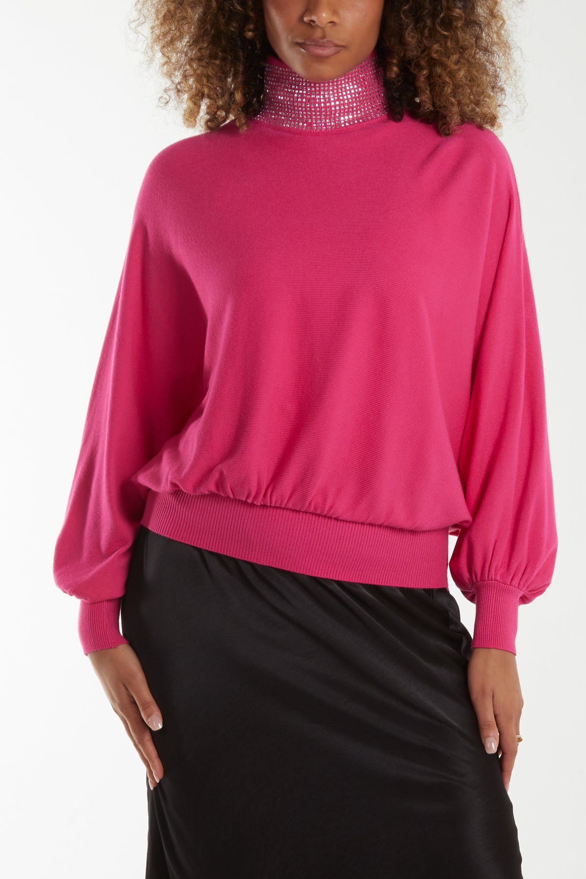 High Neck Diamante Collar Jumper