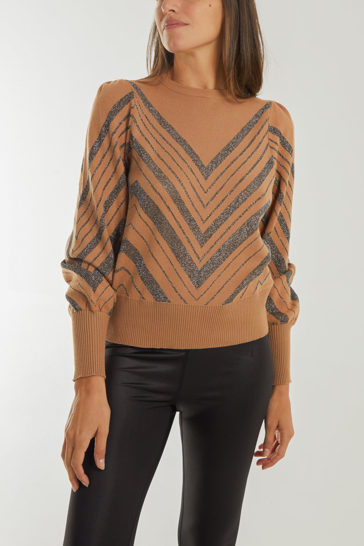 Chevron Glitter Design Balloon Sleeve Jumper