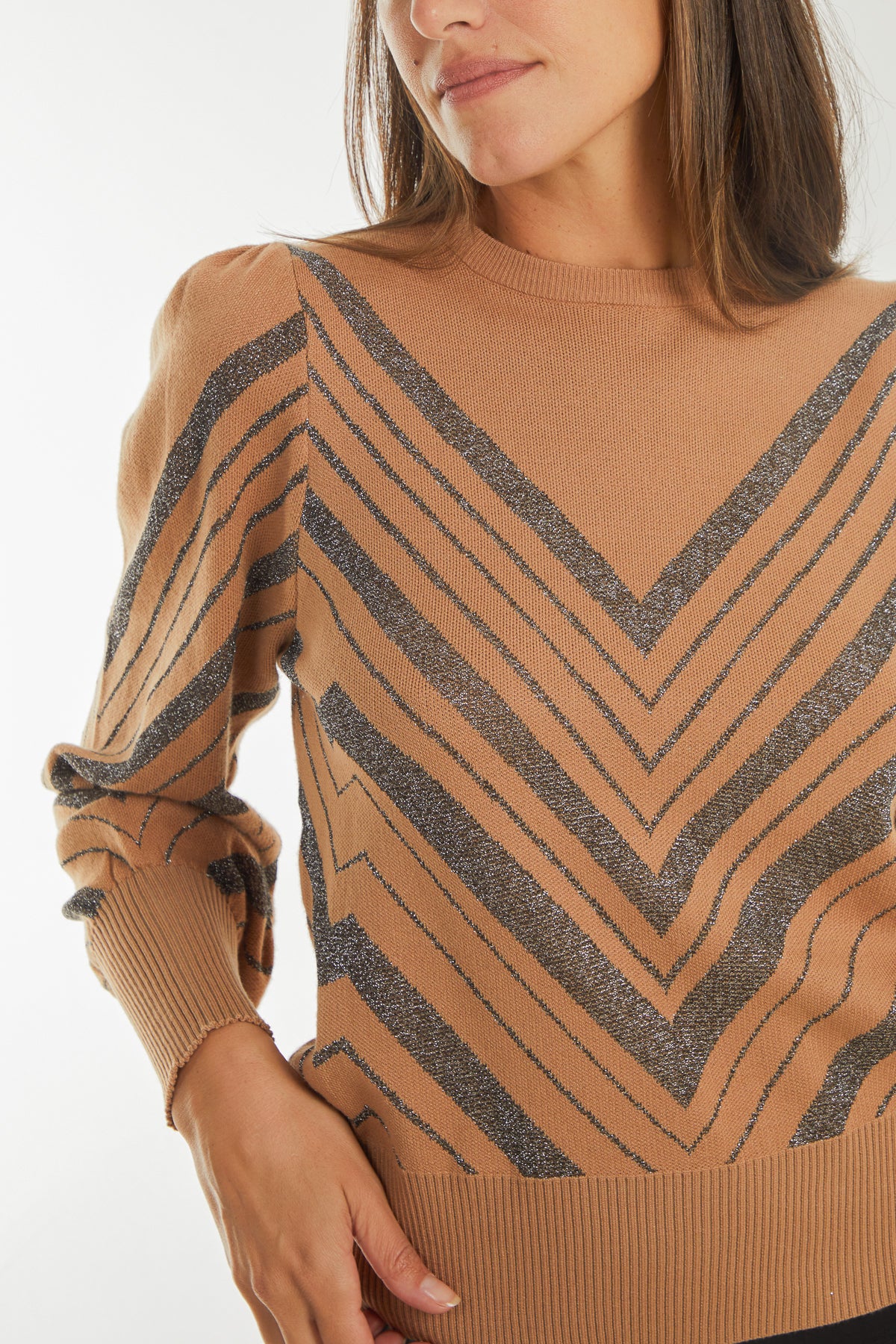 Chevron Glitter Design Balloon Sleeve Jumper