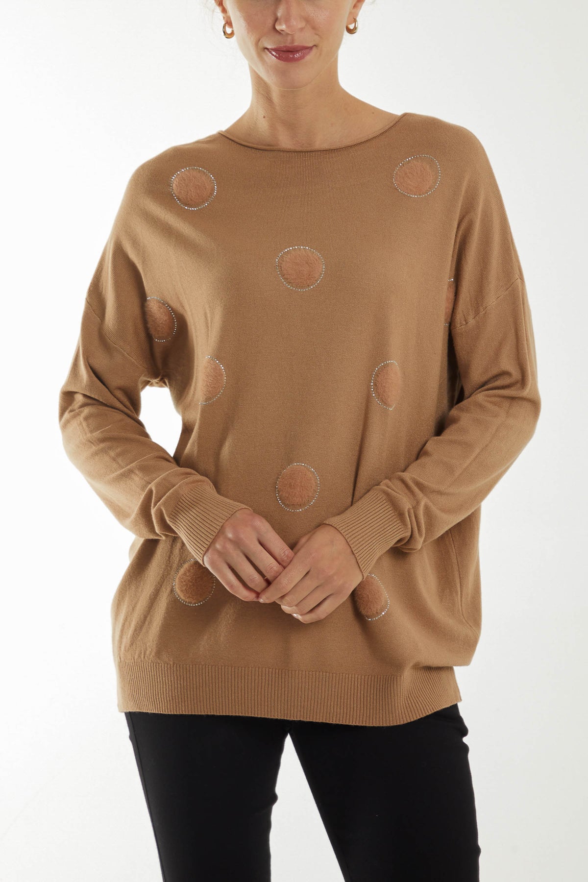 Soft Knit Fluffy & Diamante Spot Top
