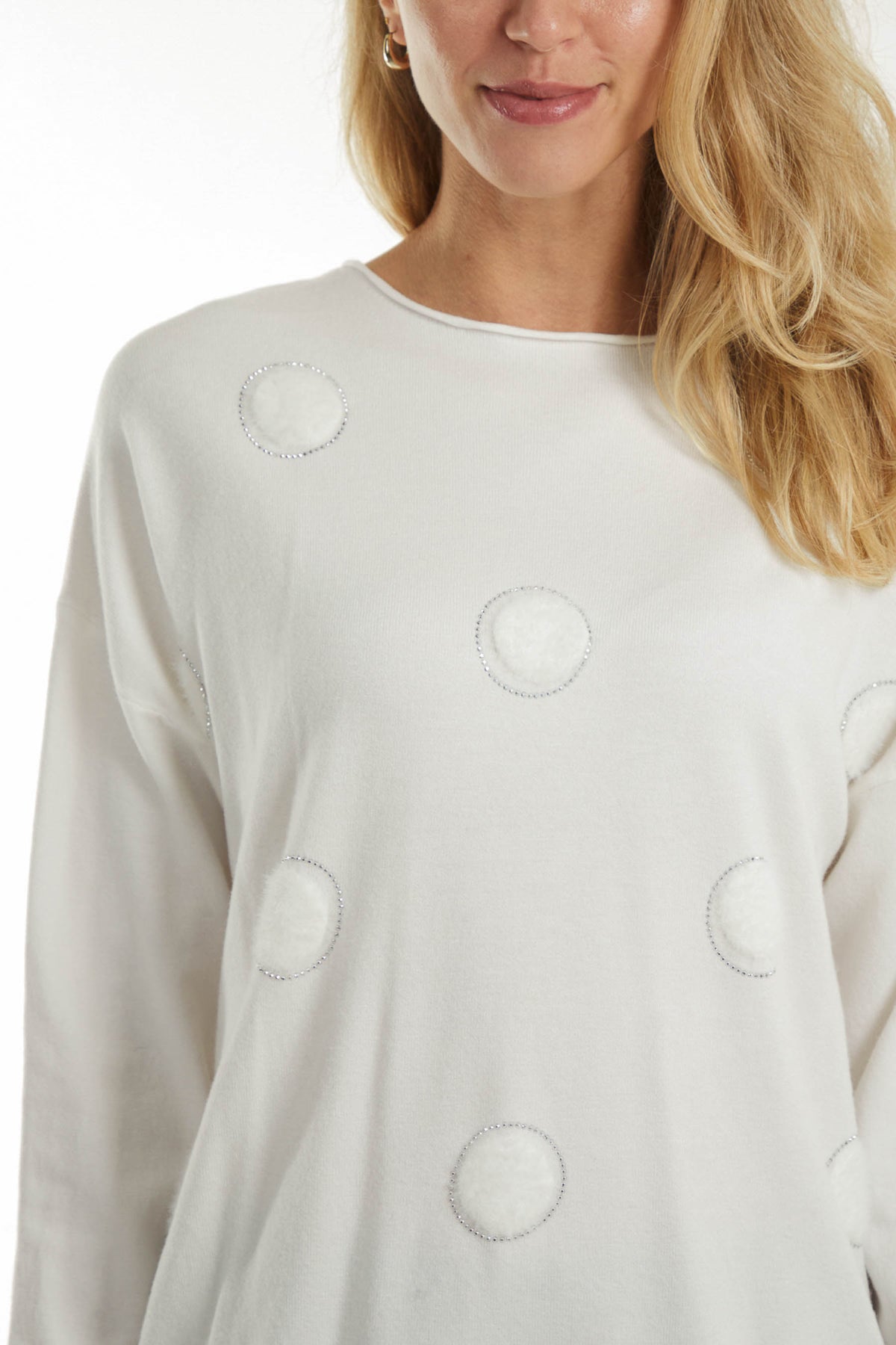 Soft Knit Fluffy & Diamante Spot Top
