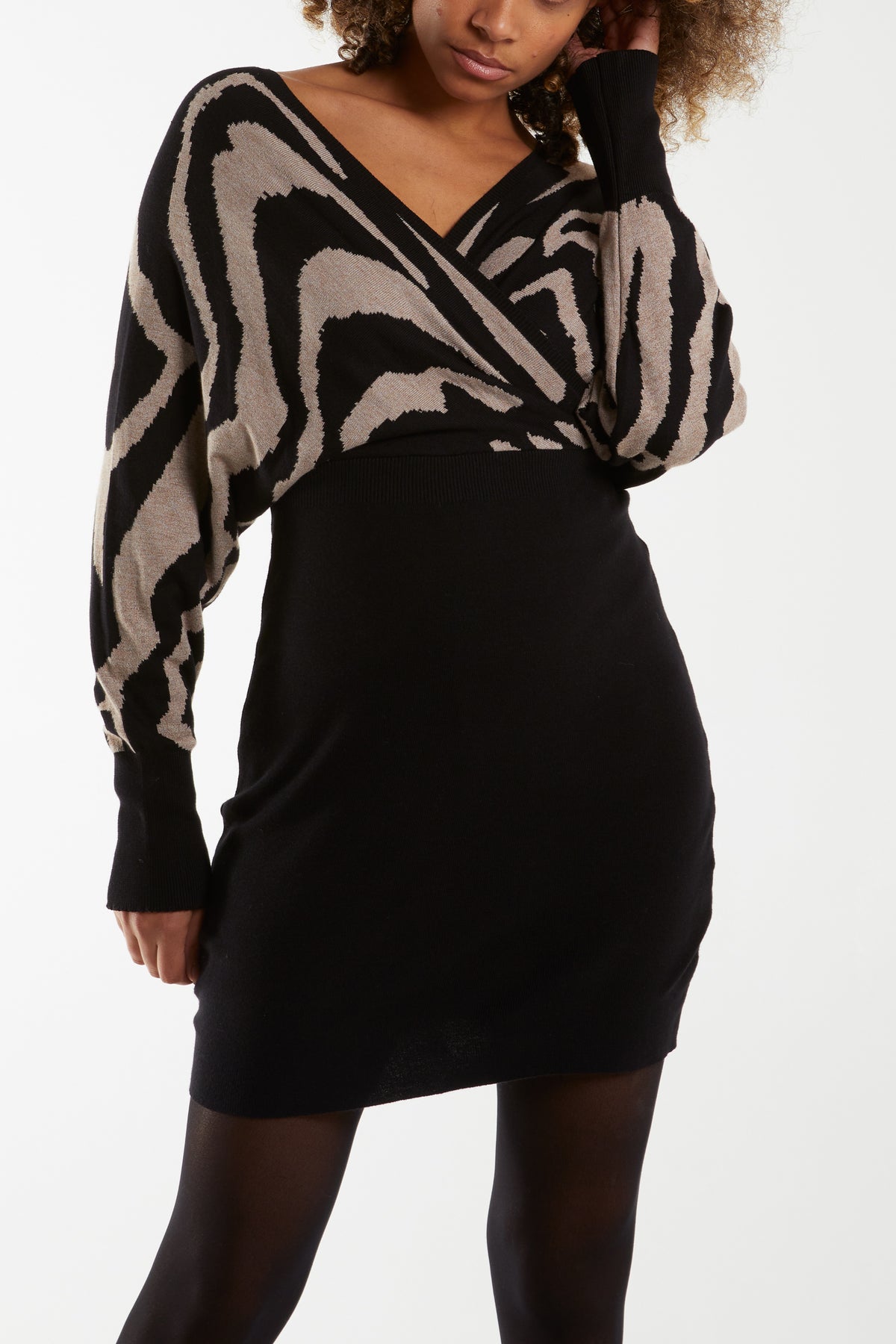 Wrap Animal Batwing Knitted Mini Dress