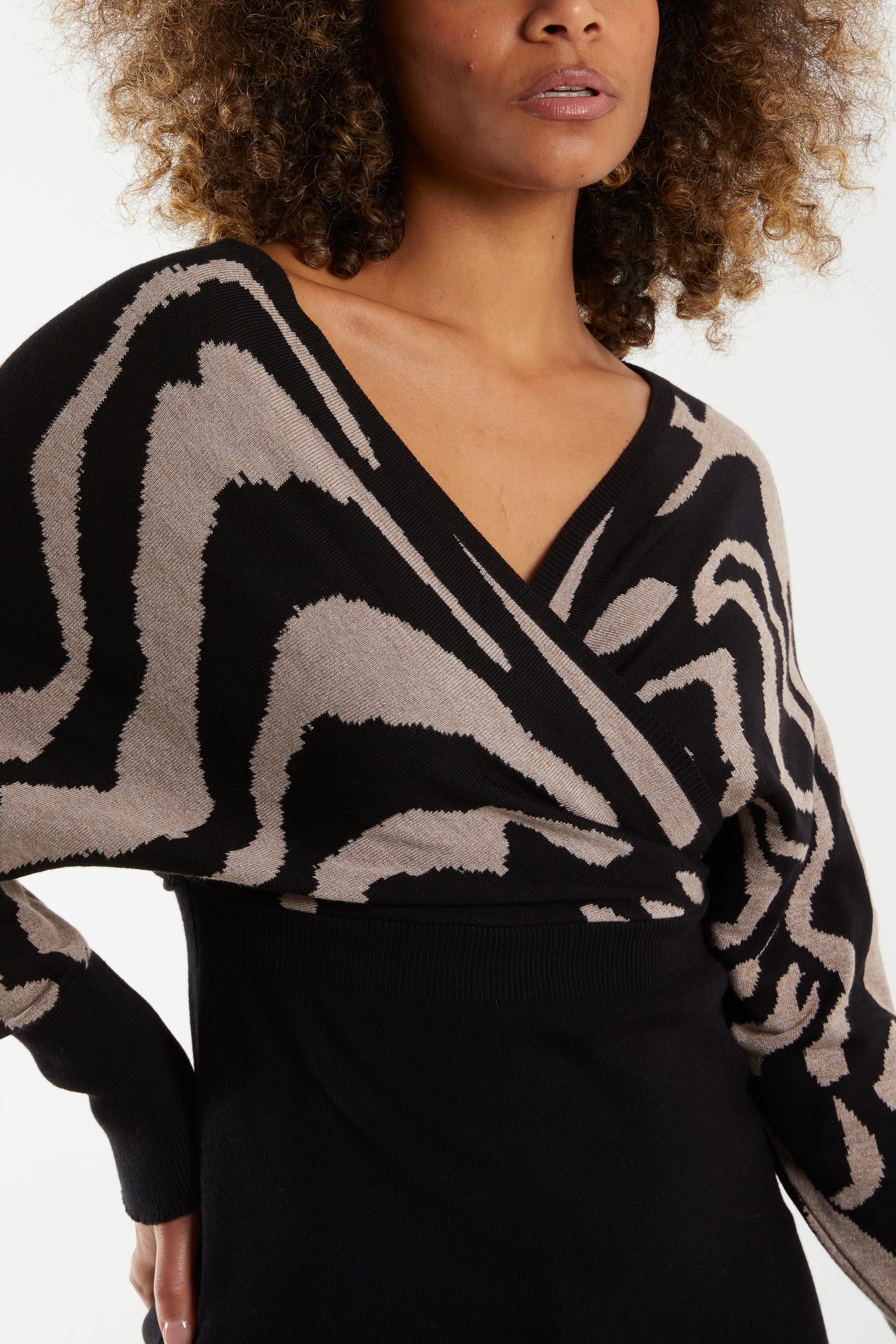 Wrap Animal Batwing Knitted Mini Dress