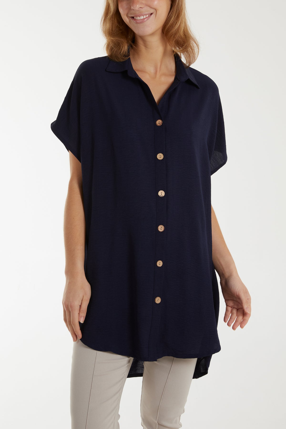 Longline Short Sleeve Button Shirt